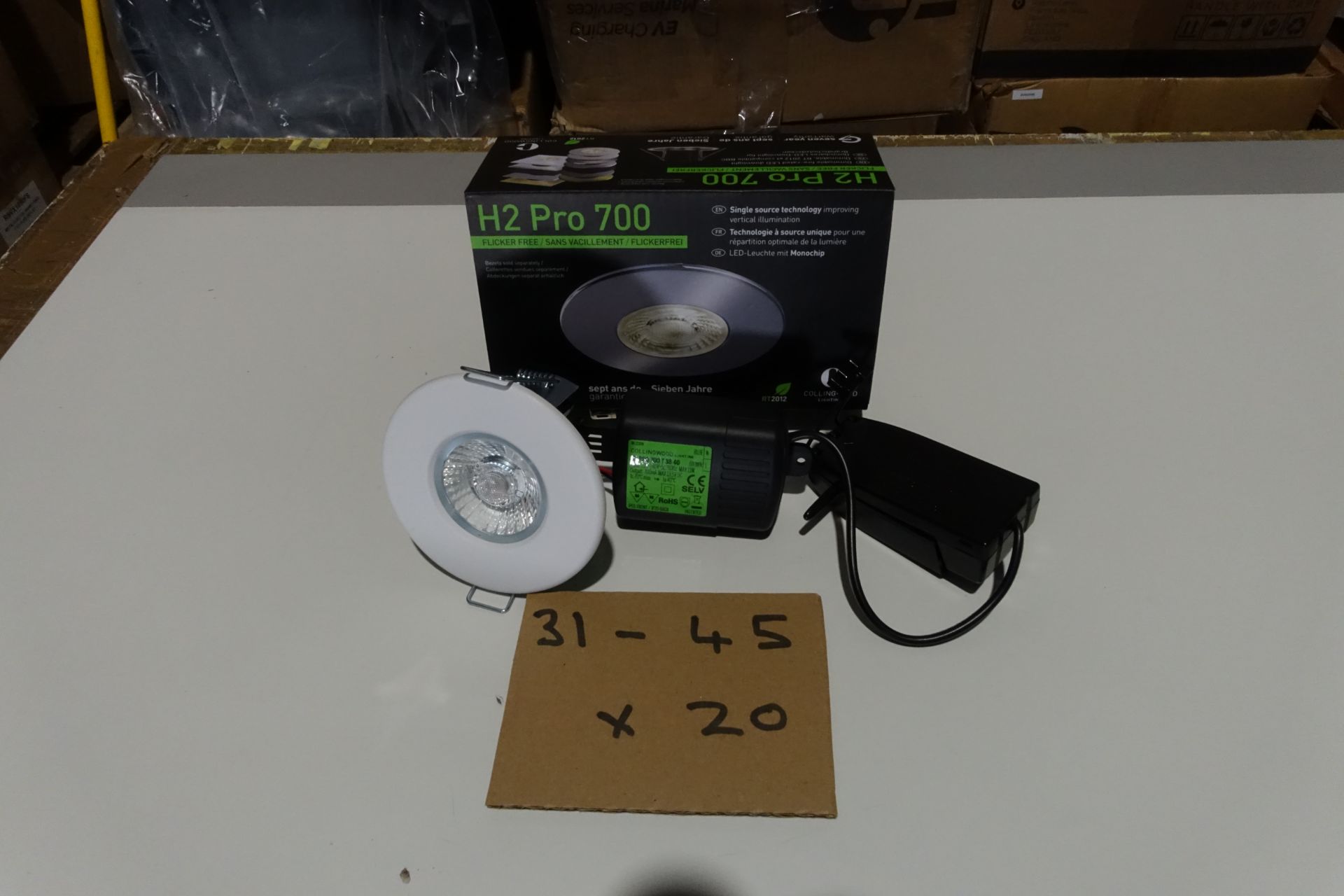 20 x COLLINGWOOD AF1623QD 11W LED H2 Pro 700 Downlights IP65 Dimmable Fire Rated 2700K C/W Matt