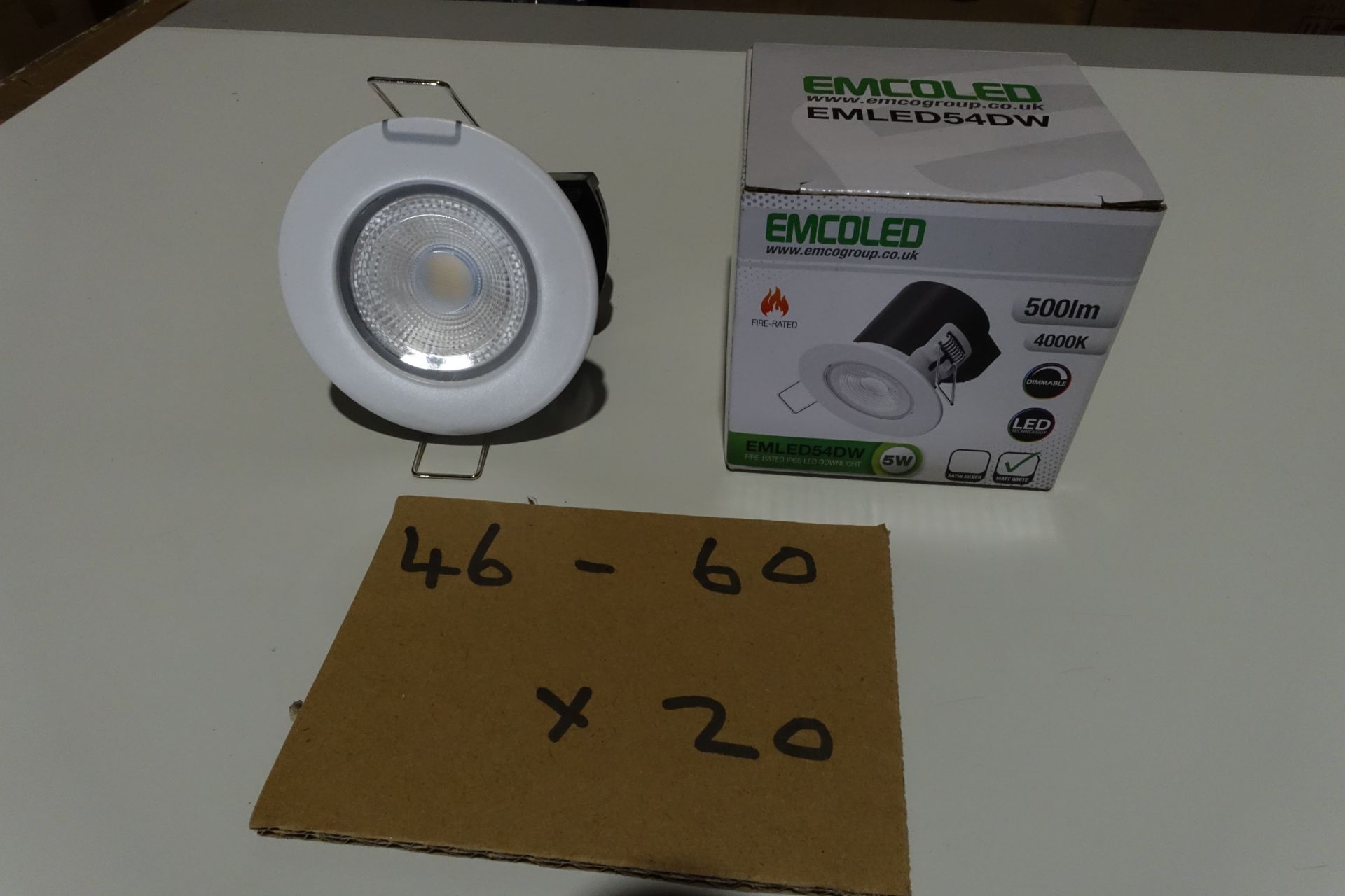 20 x EMCOLED EMLED54DW 5W LED Downlights Dimmable Fire Rated 4000K MATT White Finish