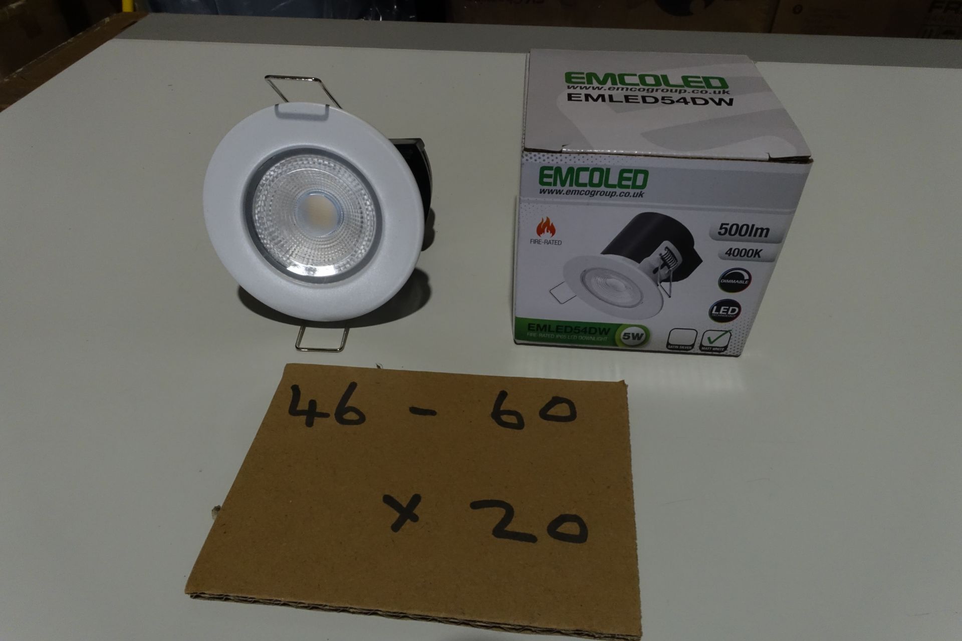 20 x EMCOLED EMLED54DW 5W LED Downlights Dimmable Fire Rated 4000K MATT White Finish