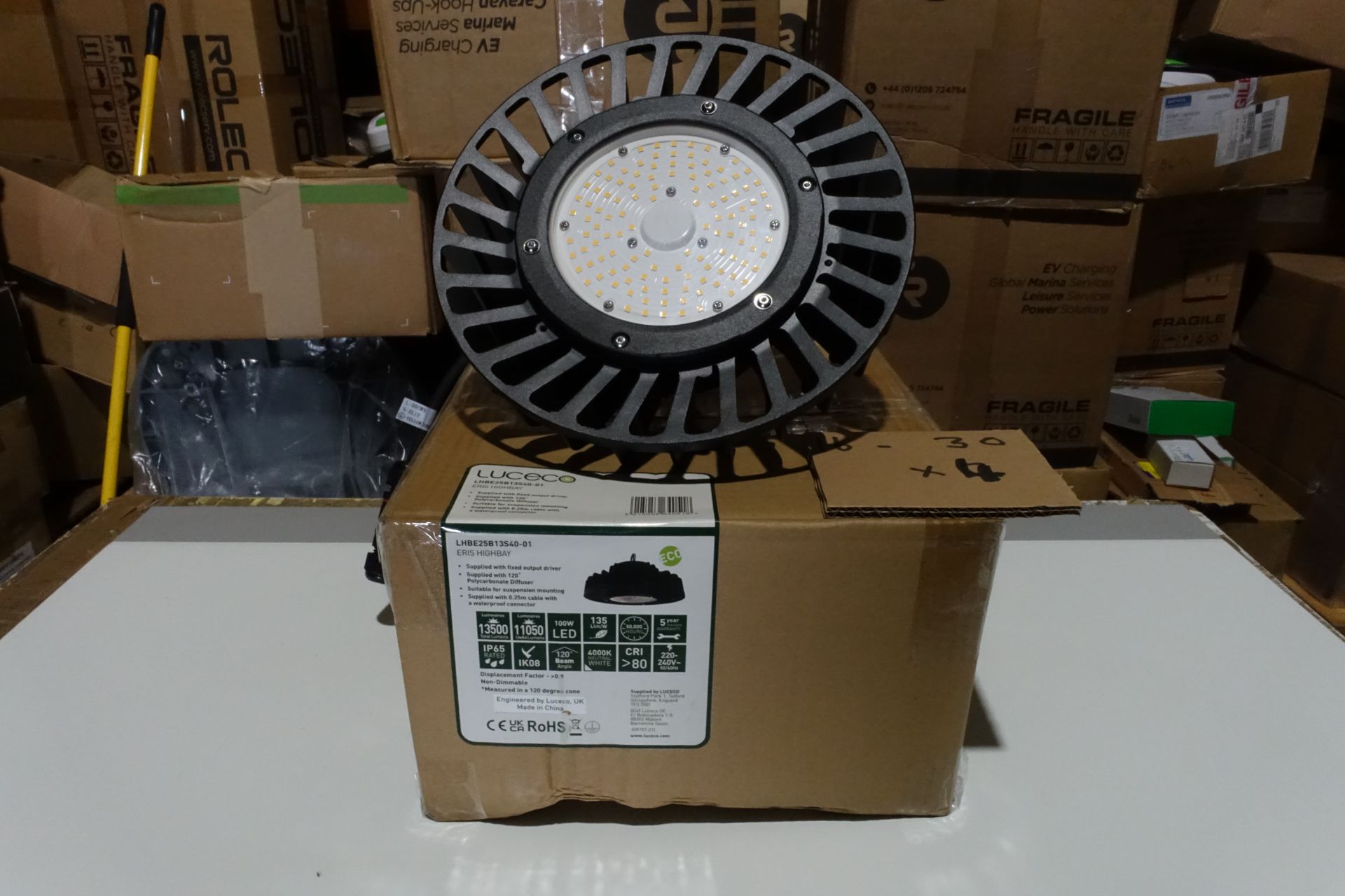 4 x LUCECO LHBE25B13S40-01 100W LED ERIS Highbatys 4000K IP65 Black Finish