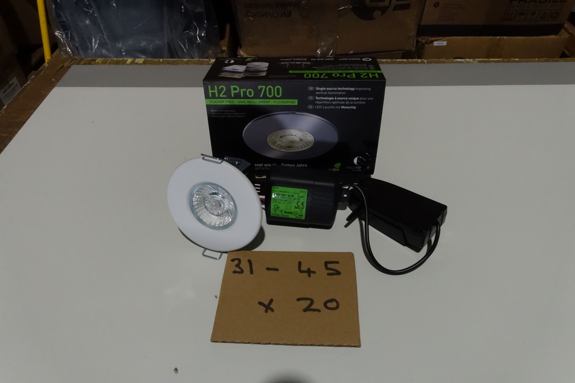 20 x COLLINGWOOD AF1623QD 11W LED H2 Pro 700 Downlights IP65 Dimmable Fire Rated 2700K C/W Matt