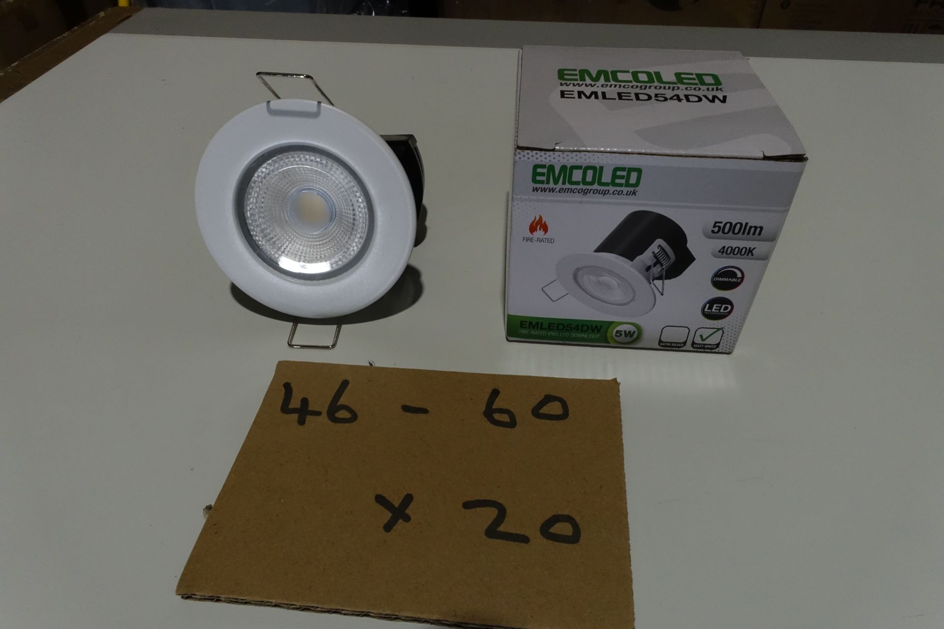 20 x EMCOLED EMLED54DW 5W LED Downlights Dimmable Fire Rated 4000K MATT White Finish