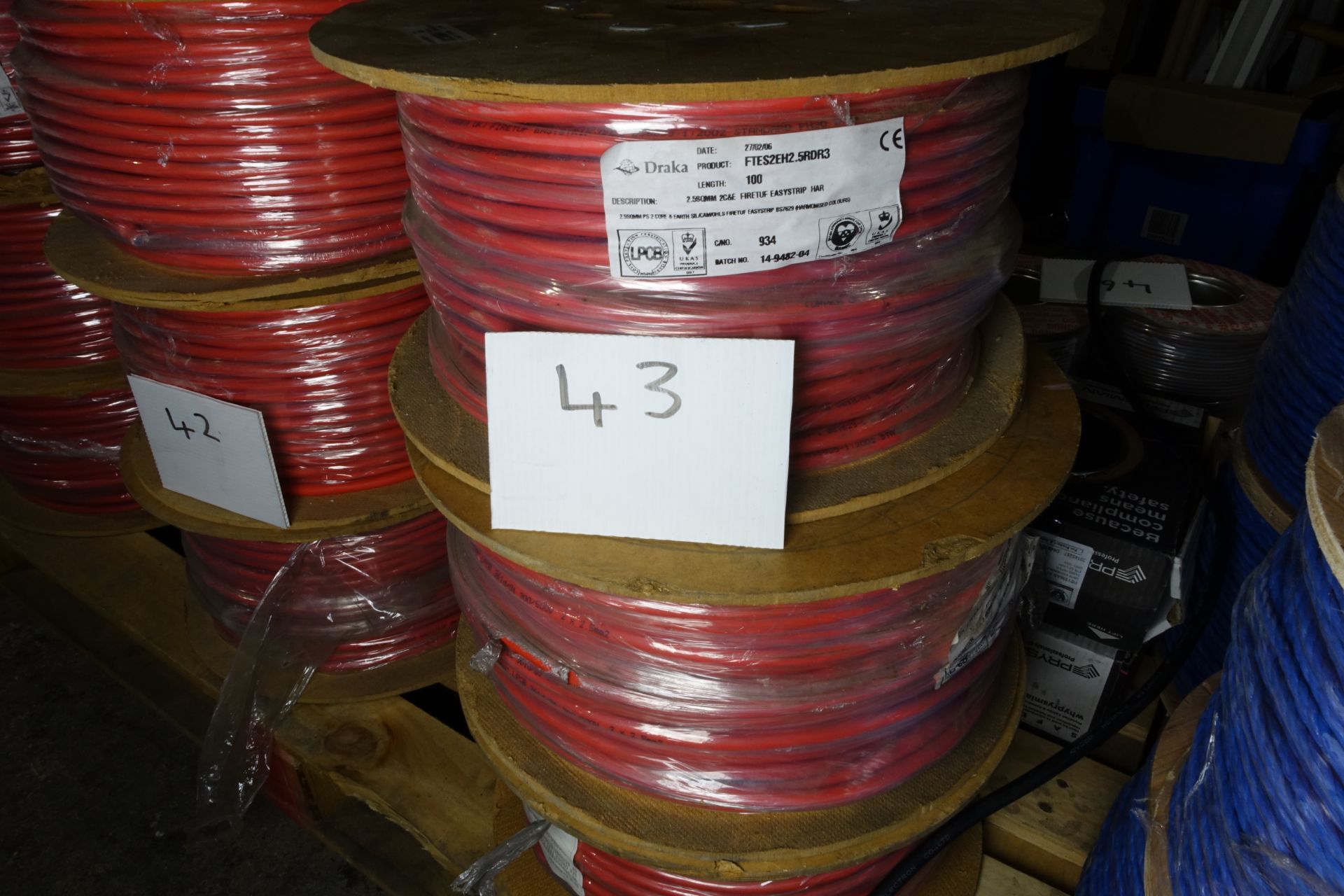 3 x Drums of DRAKA FTE52EH2.5 RFR3 FireTuf Easystrip Har 2.5 SQmm 2C + E Cable 100 Mtr Per Drum Red