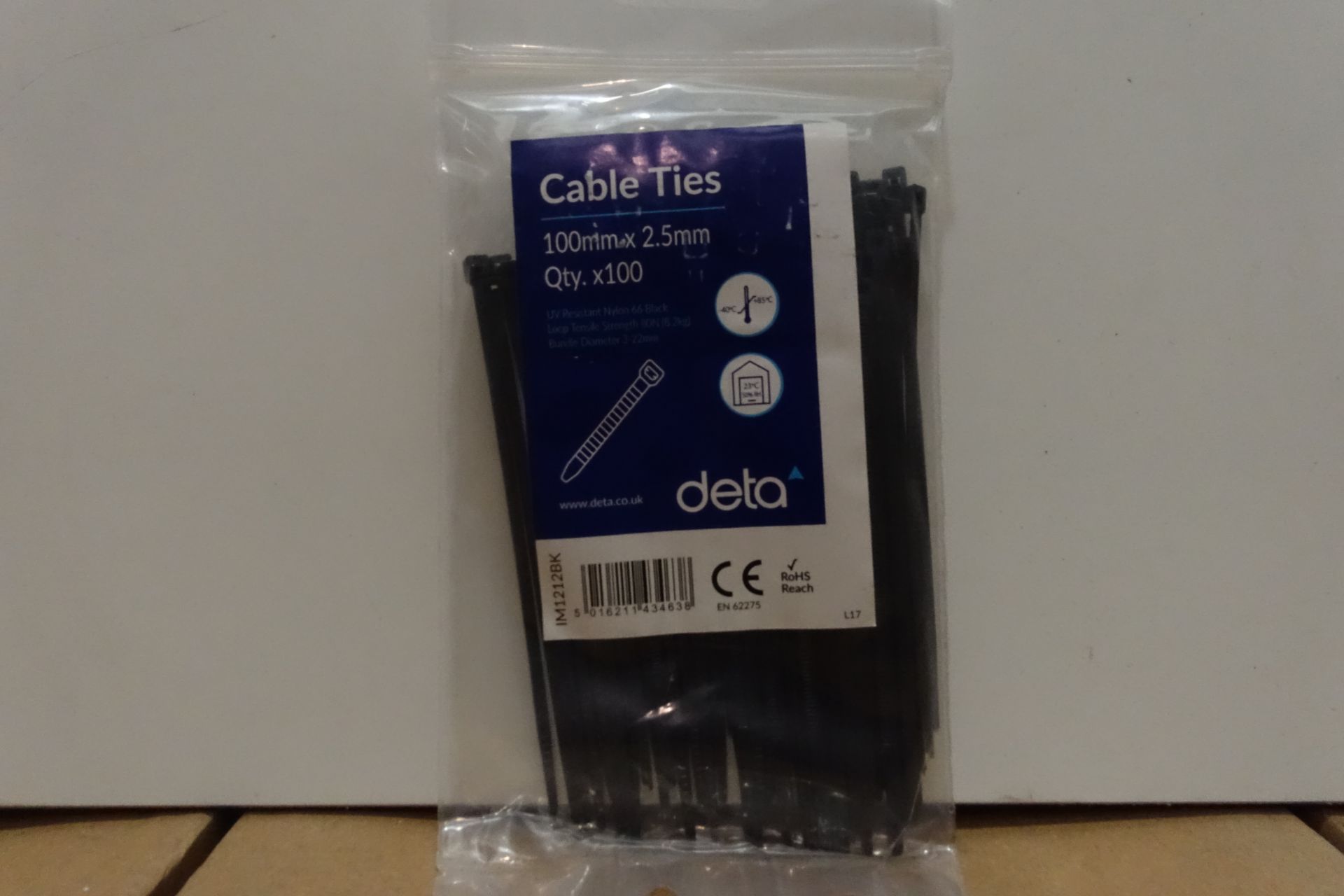 400 x Packs of Deta I1212BK Cable Ties 100mm x 2.5mm 100 Per Pack Black