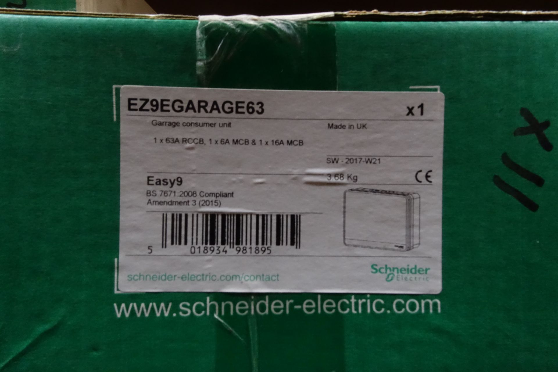 5 x SCHNEIDER EZ9EGARAGE63 Garage Metal Consumer Units C/W 1 x 63a RCCB 1 X 6A MCB + 1 x 16A MCB