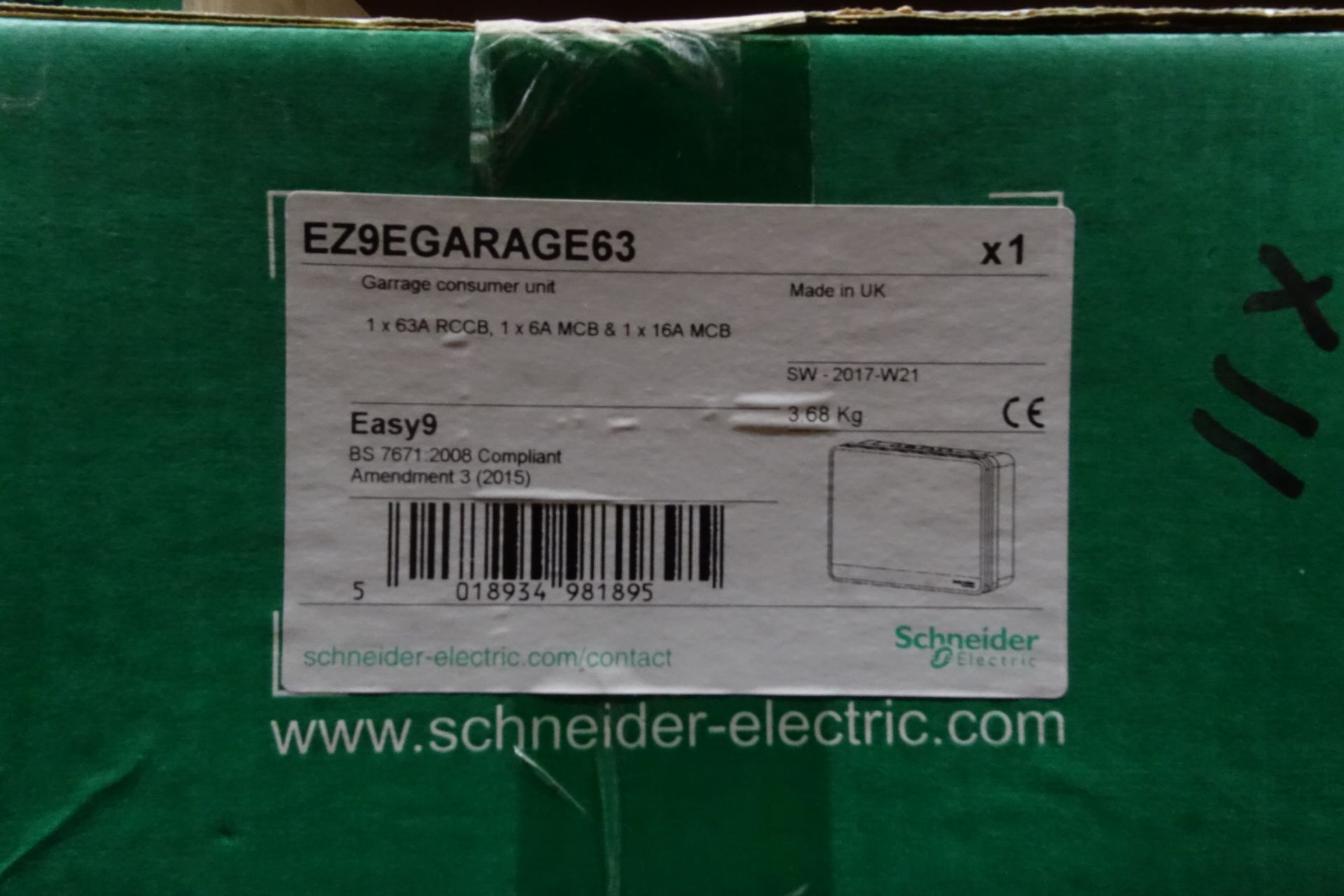 5 x SCHNEIDER EZ9EGARAGE63 Garage Metal Consumer Units C/W 1 x 63a RCCB 1 X 6A MCB + 1 x 16A MCB