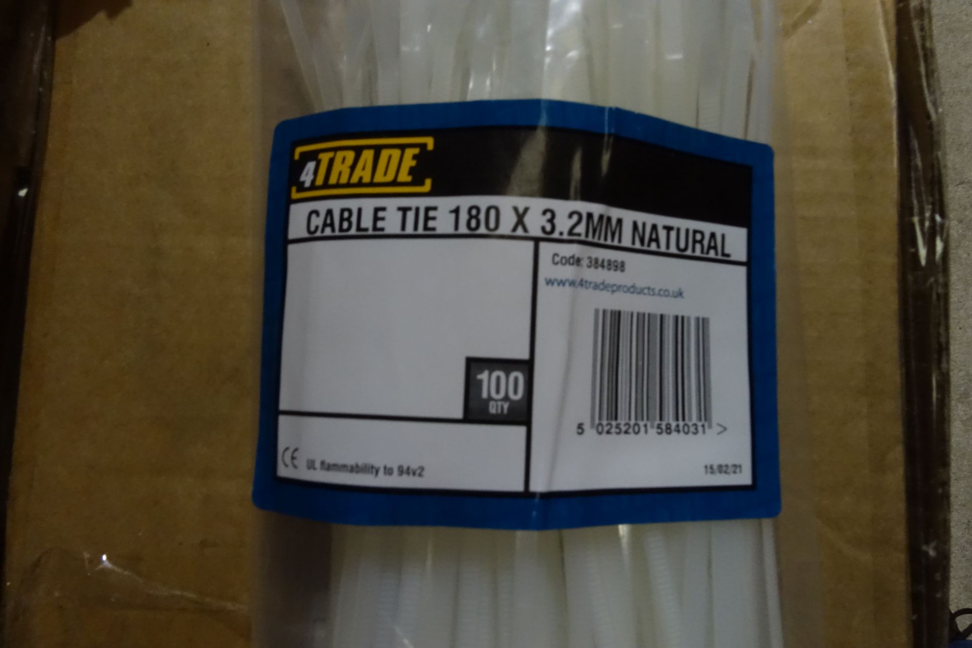 100 x Pack's of 4 TRADE 384898 Cable Ties 180 x 3.2mm Neutral