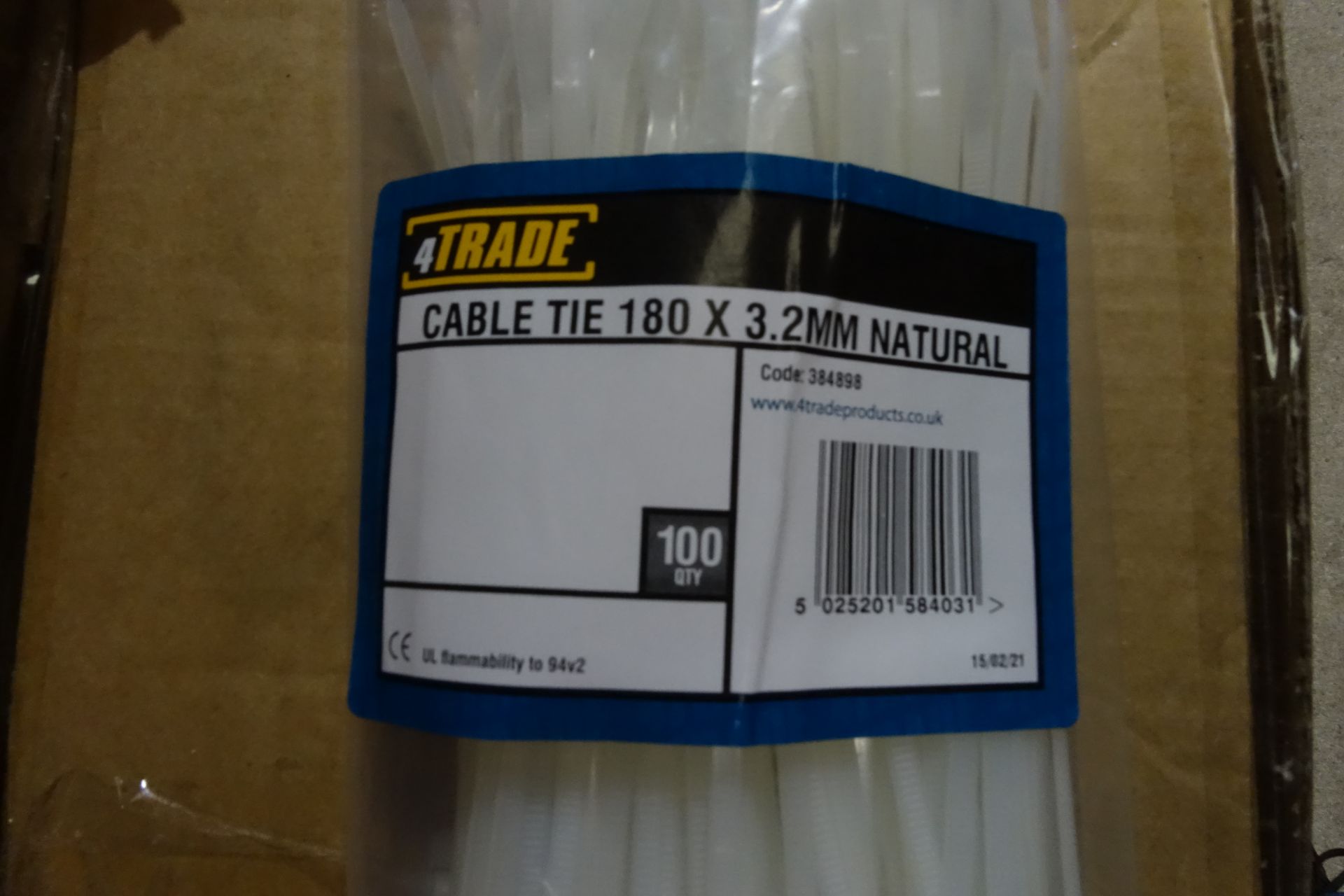 100 x Pack's of 4 TRADE 384898 Cable Ties 180 x 3.2mm Neutral