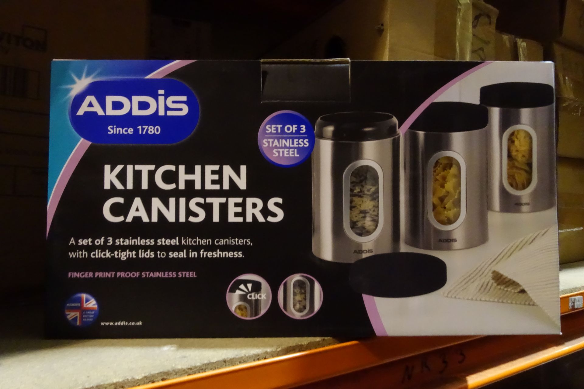 15 x Pack's of ADDI's 508453 Kitchen Cannisters 3 Per Box Stainless Steel Finish with Click Tight