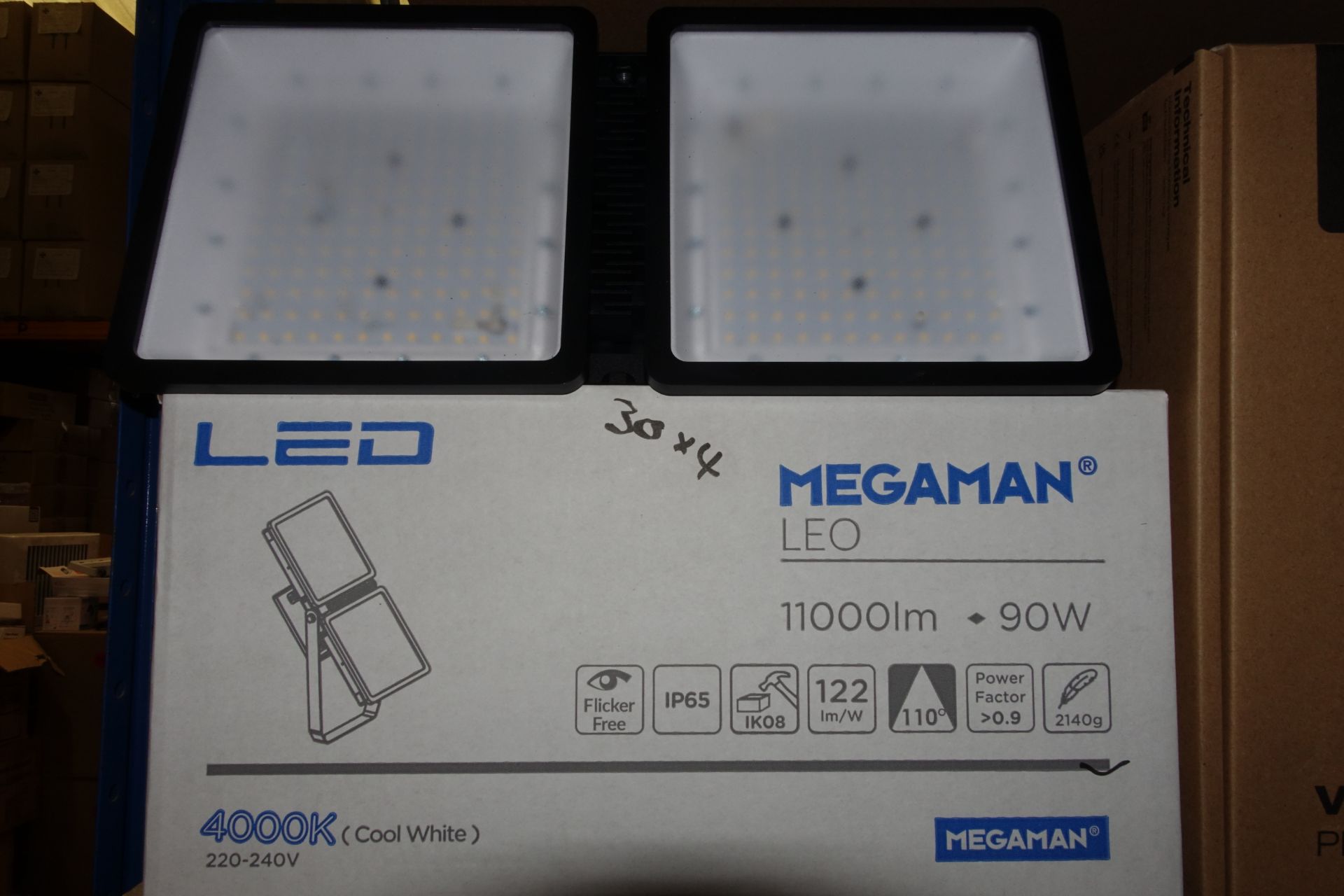 4 x MEGAMAN FHB70000 + 110D/BK 90W LED Highbays 11000 Lumen 4000K Black Finish IP65