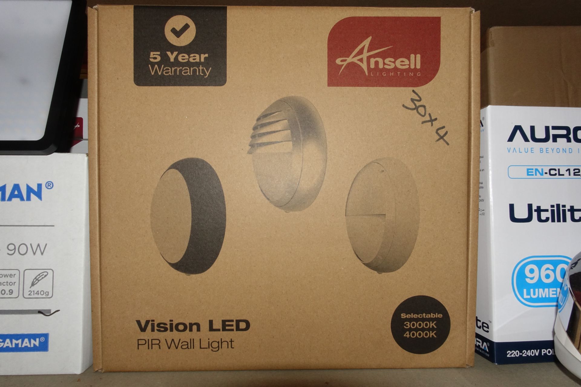 12 x ANSELL AVILED/CCT/GR/PIR 17W LED Vision 3 CCT Round Bulkheads C/W PIR Graphite Finish