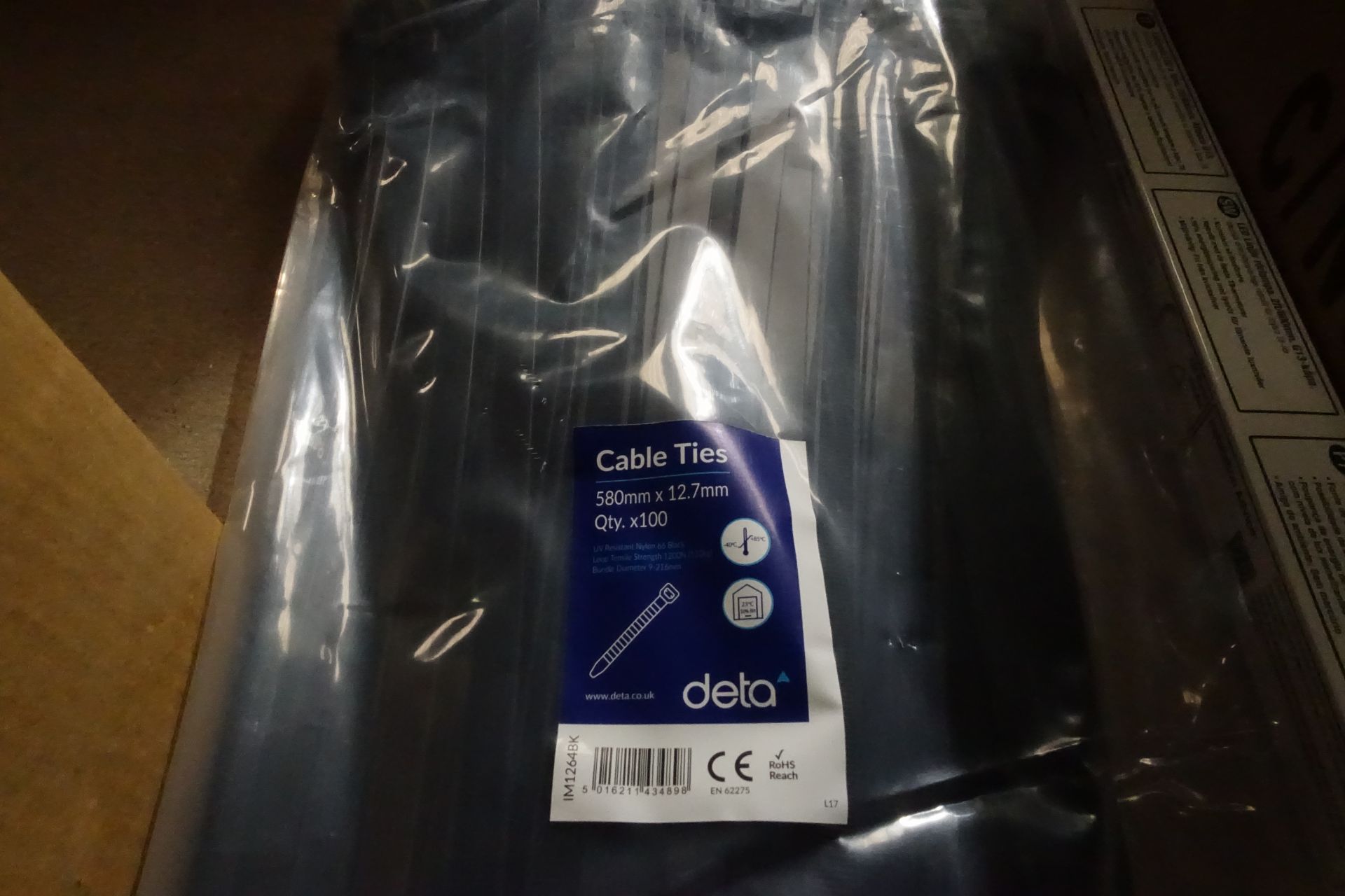 10 x Pack's of DETA IM1264BK Cable Tie's 580mm x 12.7mm Black 100 Per Pack