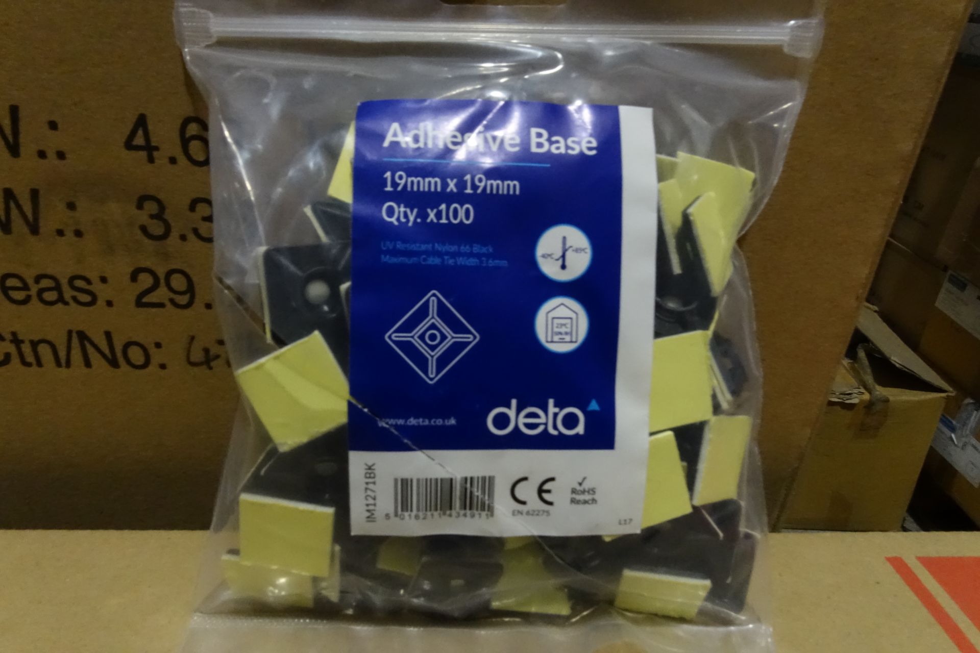 60 x Pack's of Deta IM1271BK Adhesive Base Pads 19mm x 19mm 100 Per Pack Black