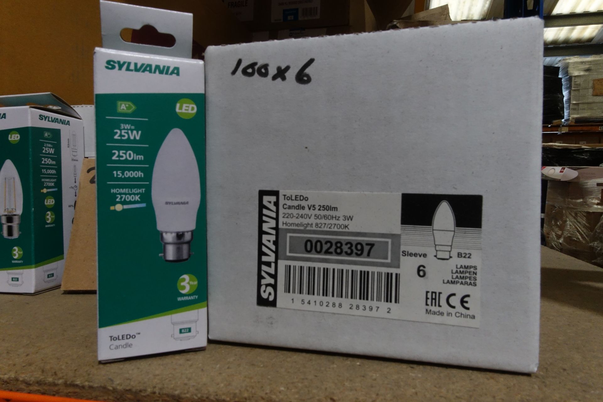 180 x SYLVANIA 0028397 3W LED Candle Lamps B22 Fitting