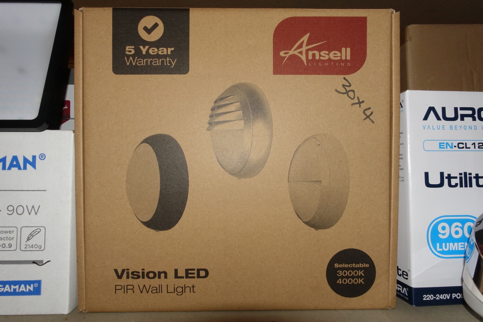 12 x ANSELL AVILED/CCT/GR/PIR 17W LED Vision 3 CCT Round Bulkheads C/W PIR Graphite Finish