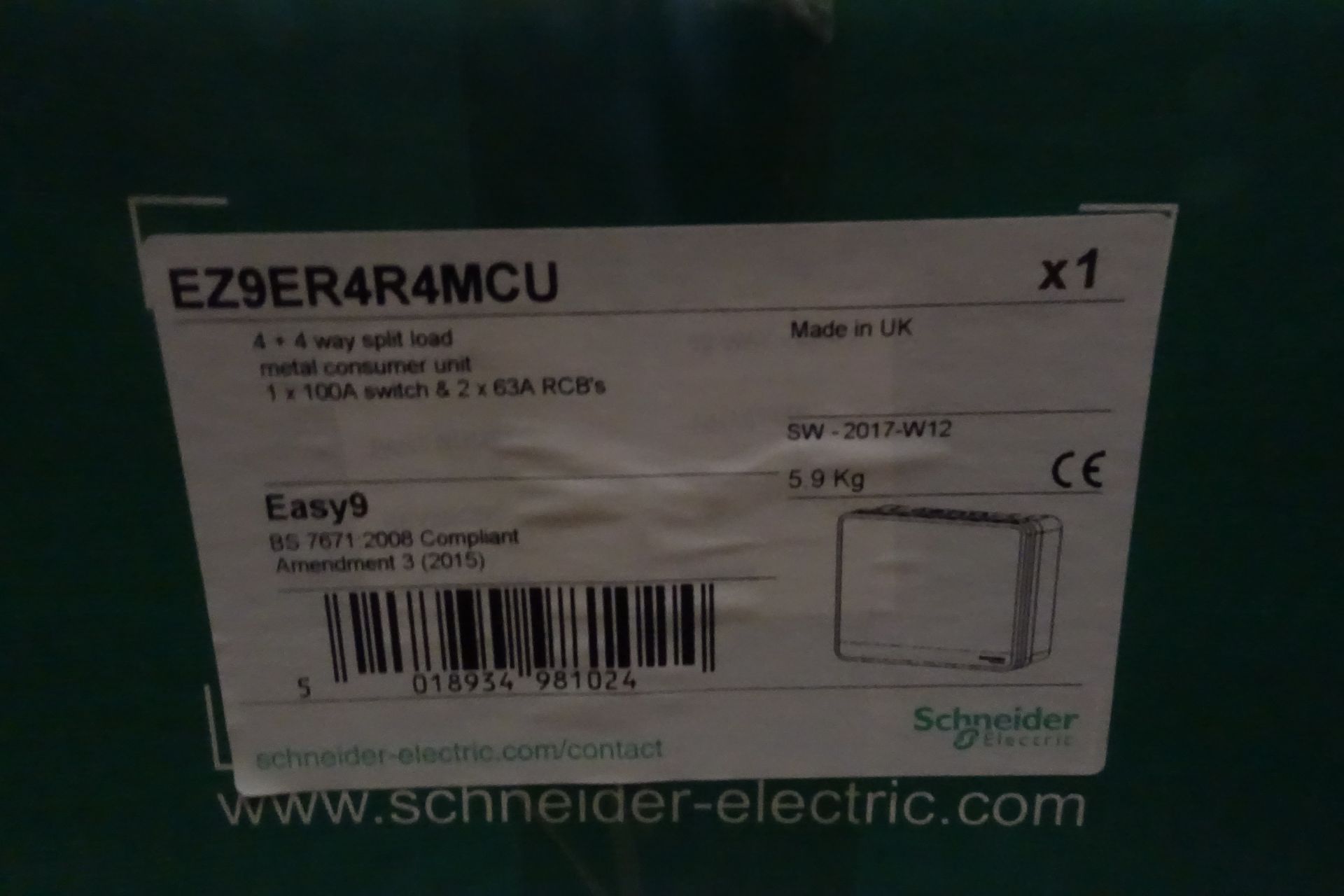 4 x SCHNEIDER EZ9ER4R4MCU 4 + 4 Way Split Load Metal Consumer Units C/W 100A Switch + 2 x 63A RCB's