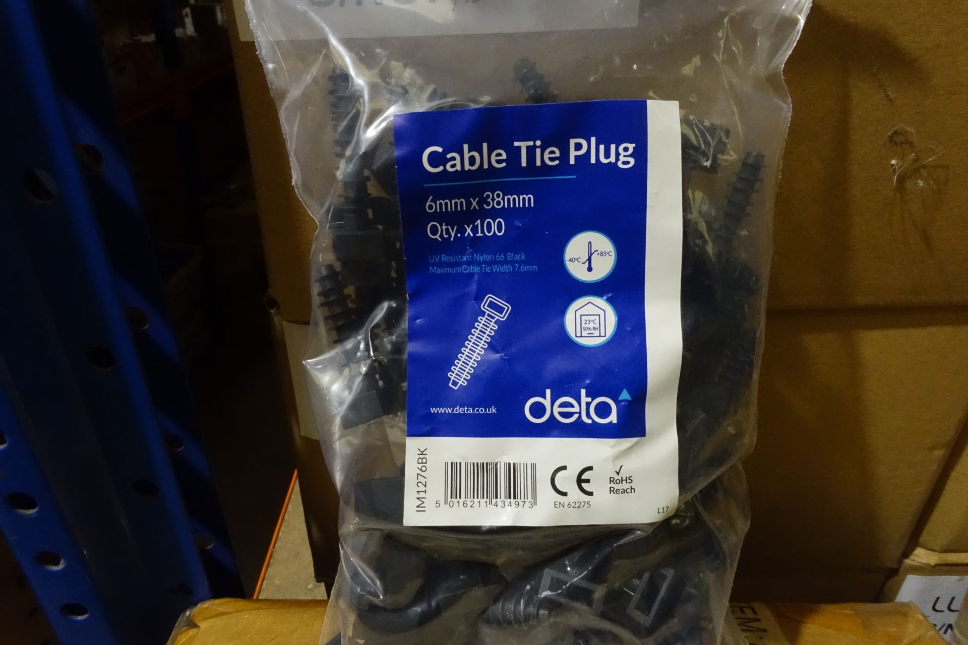 60 x Pack's of DETA IM1276BK Cable Tie Plugs 6mm x 38,, Black 100 Per Pack