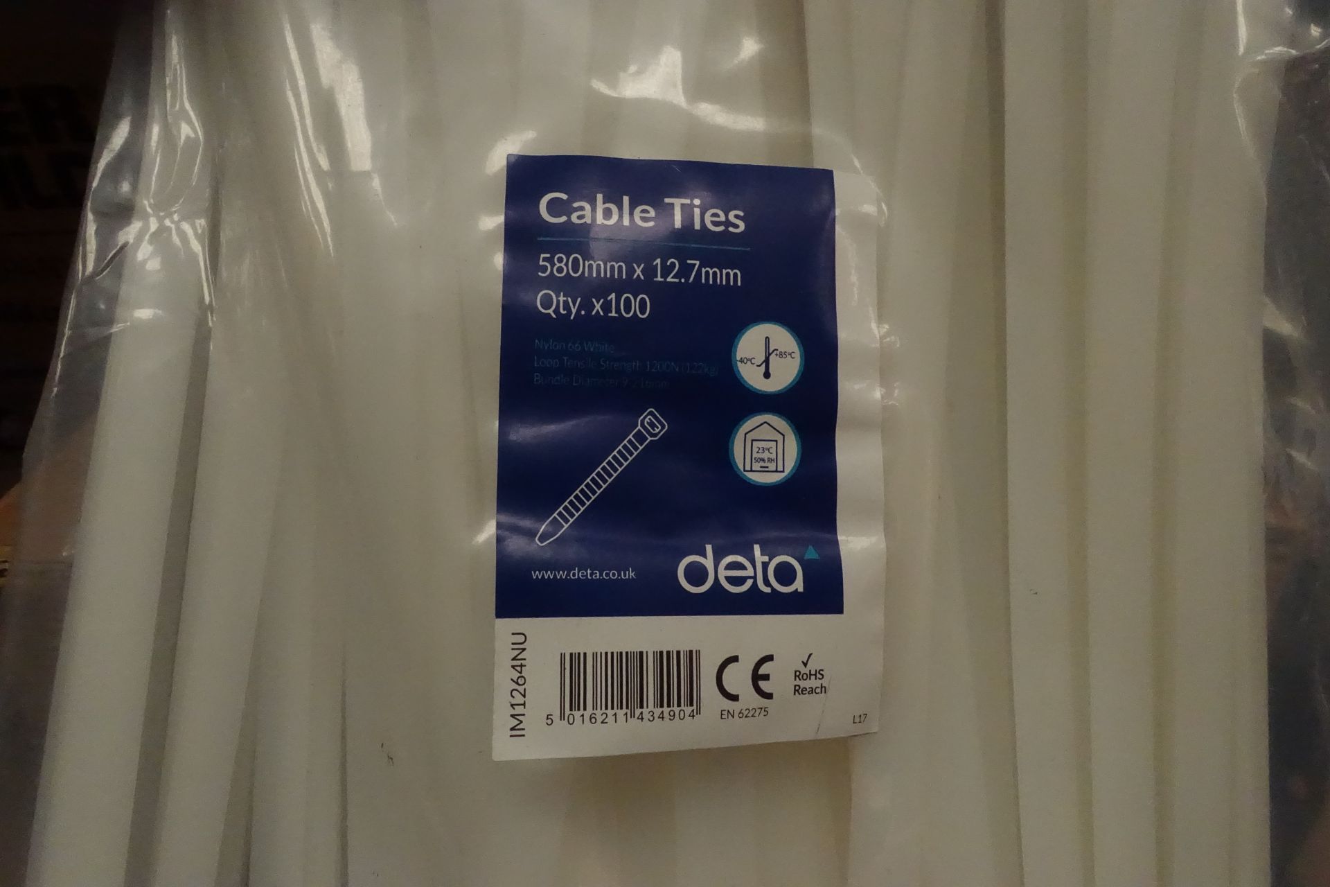 10 x Packs of Deta IM1264NU Cable Tie's 580mm x 12.7mm 100 Per Pack Neutral Colour