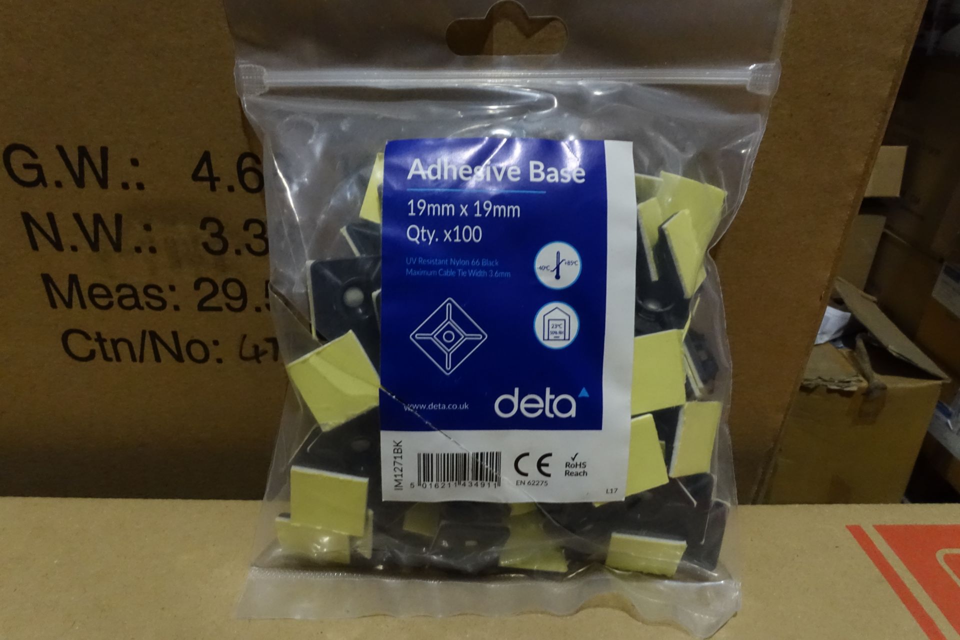 60 x Pack's of Deta IM1271BK Adhesive Base Pads 19mm x 19mm 100 Per Pack Black