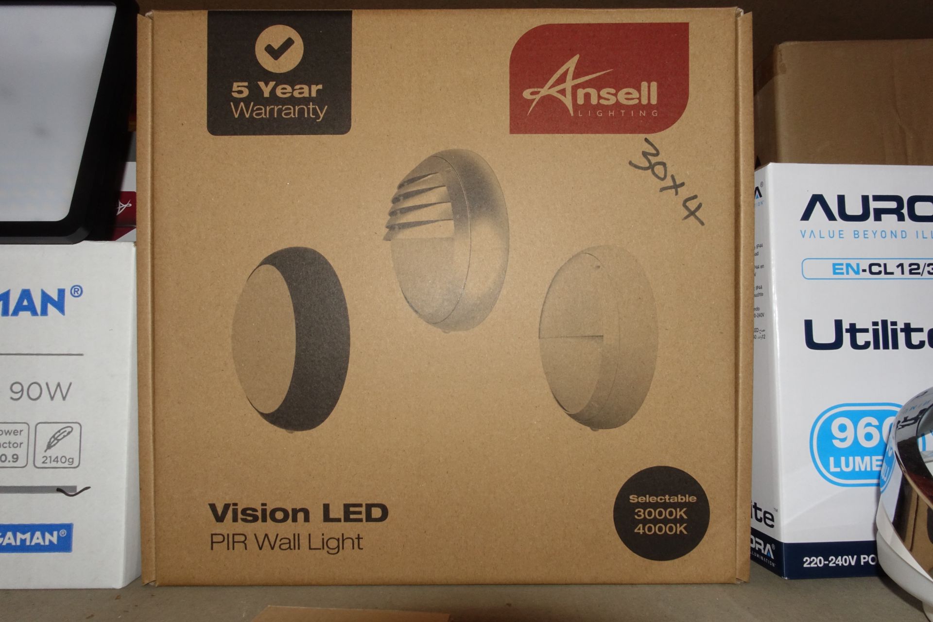 12 x ANSELL AVILED/CCT/GR/PIR 17W LED Vision 3 CCT Round Bulkheads C/W PIR Graphite Finish