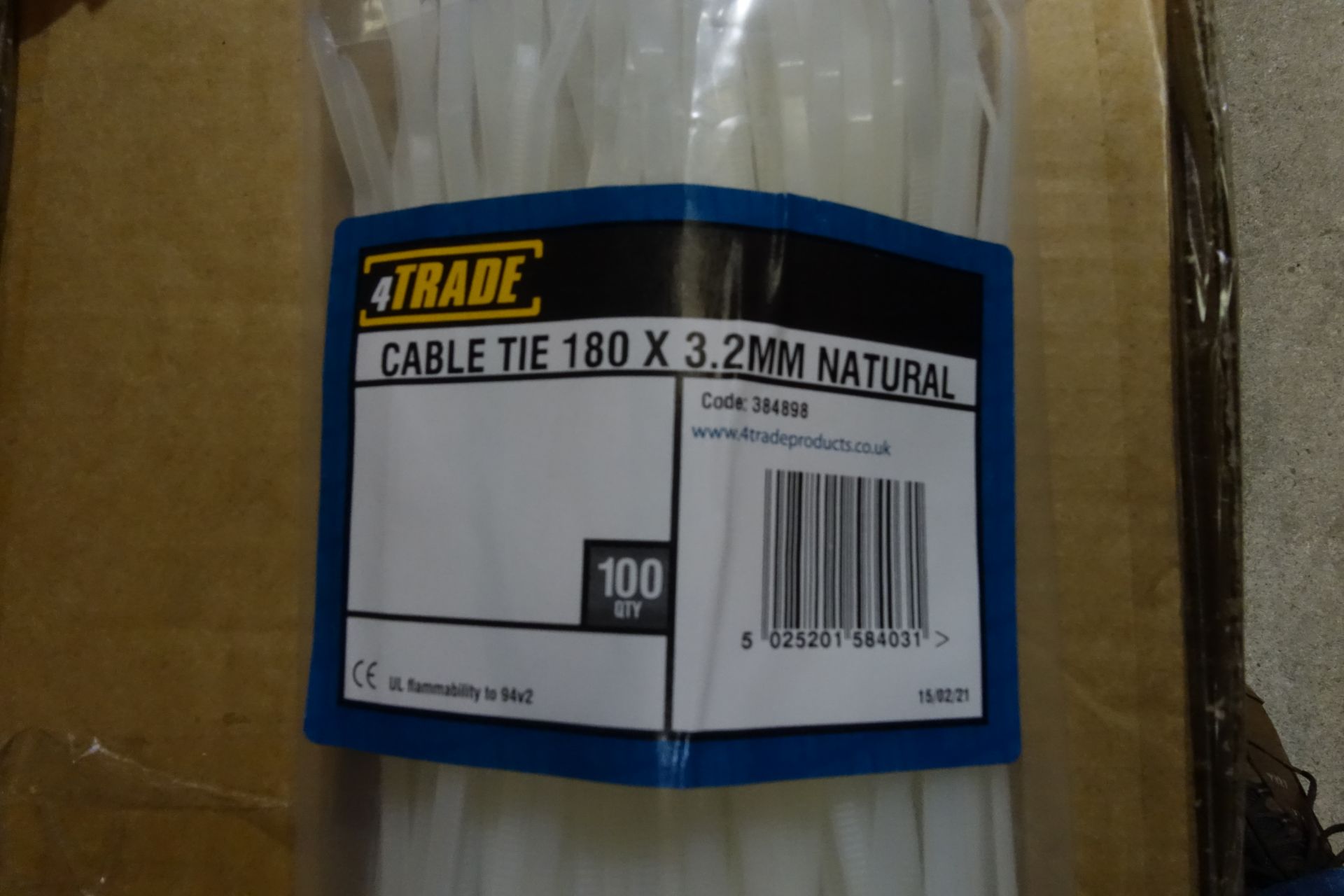 100 x Pack's of 4 TRADE 384898 Cable Ties 180 x 3.2mm Neutral