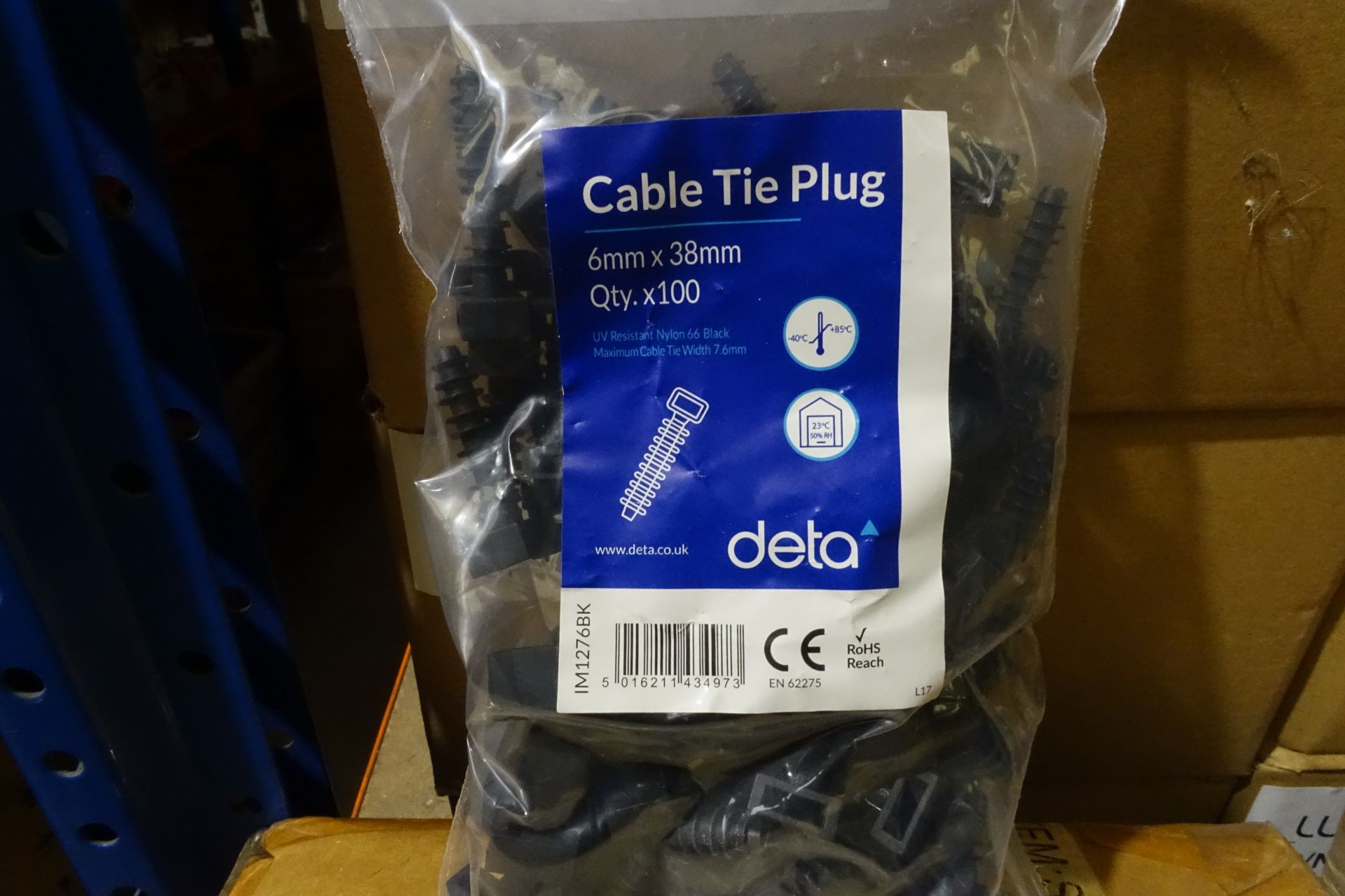 60 x Pack's of DETA IM1276BK Cable Tie Plugs 6mm x 38,, Black 100 Per Pack