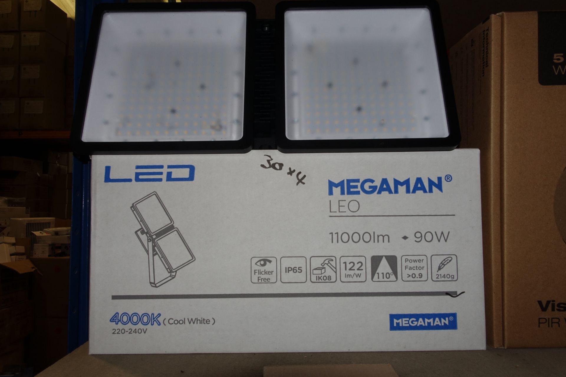 4 x MEGAMAN FHB70000 + 110D/BK 90W LED Highbays 11000 Lumen 4000K Black Finish IP65