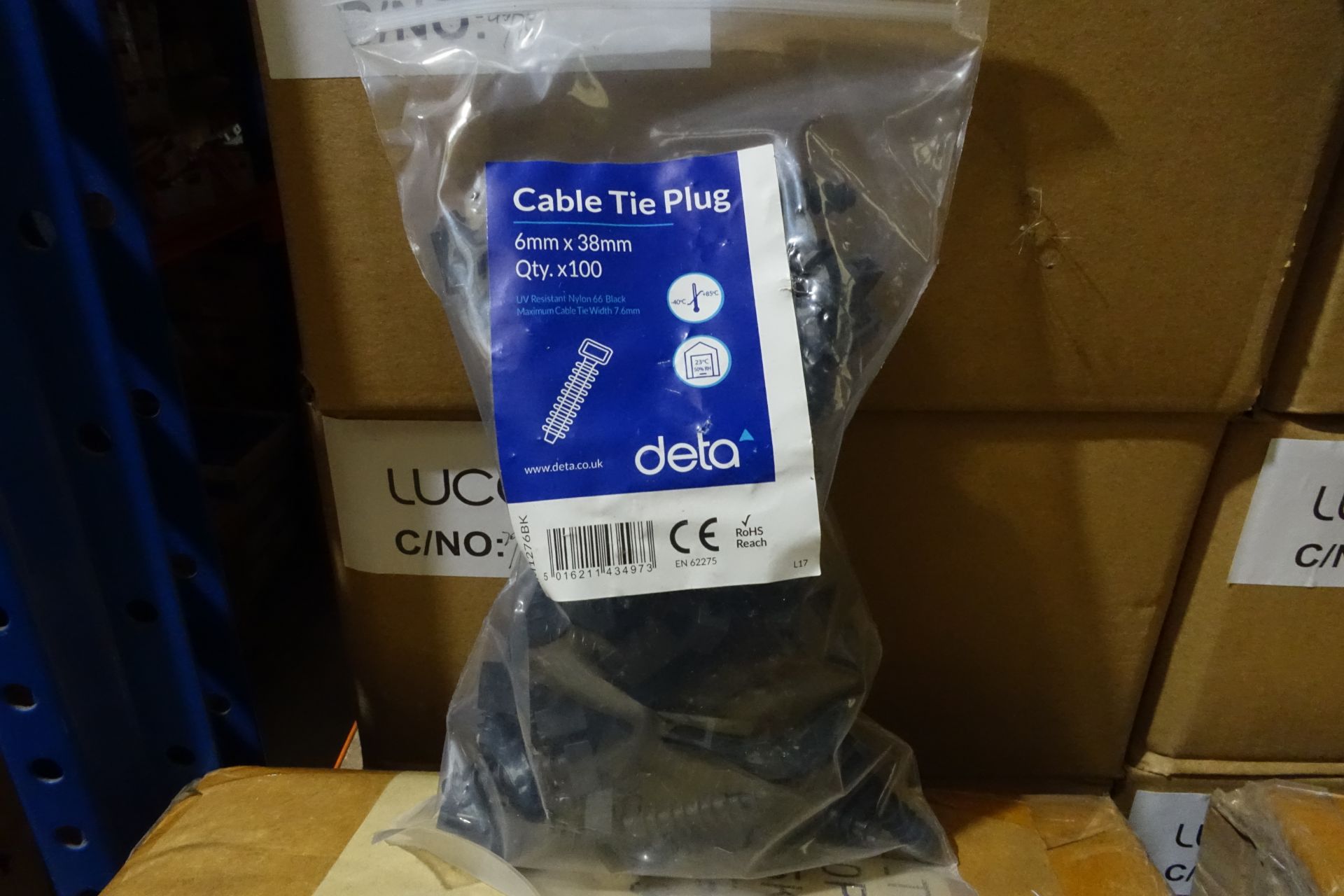60 x Pack's of DETA IM1276BK Cable Tie Plugs 6mm x 38mm 100 per Pack Black