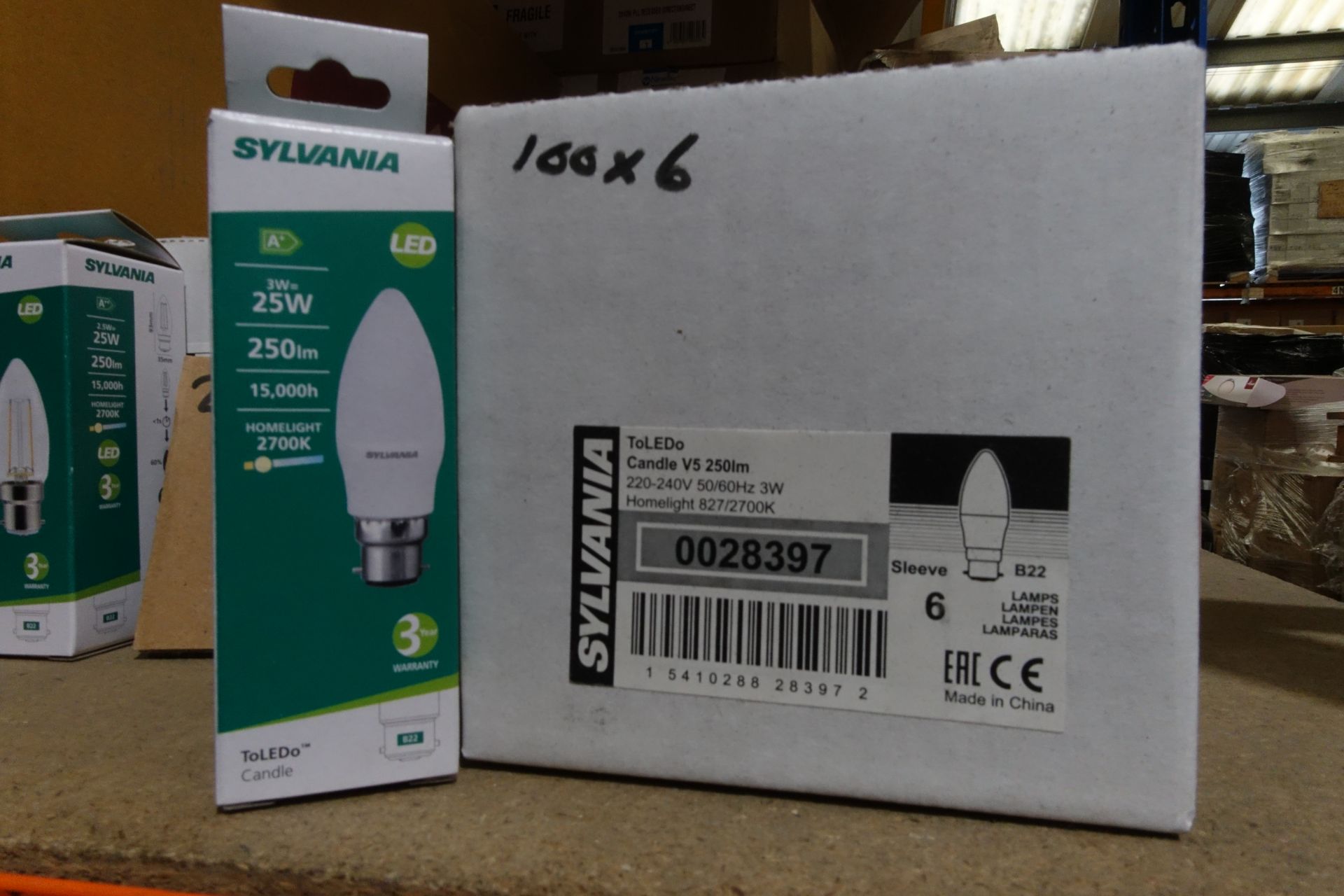 180 x SYLVANIA 0028397 3W LED Candle Lamps B22 Fitting