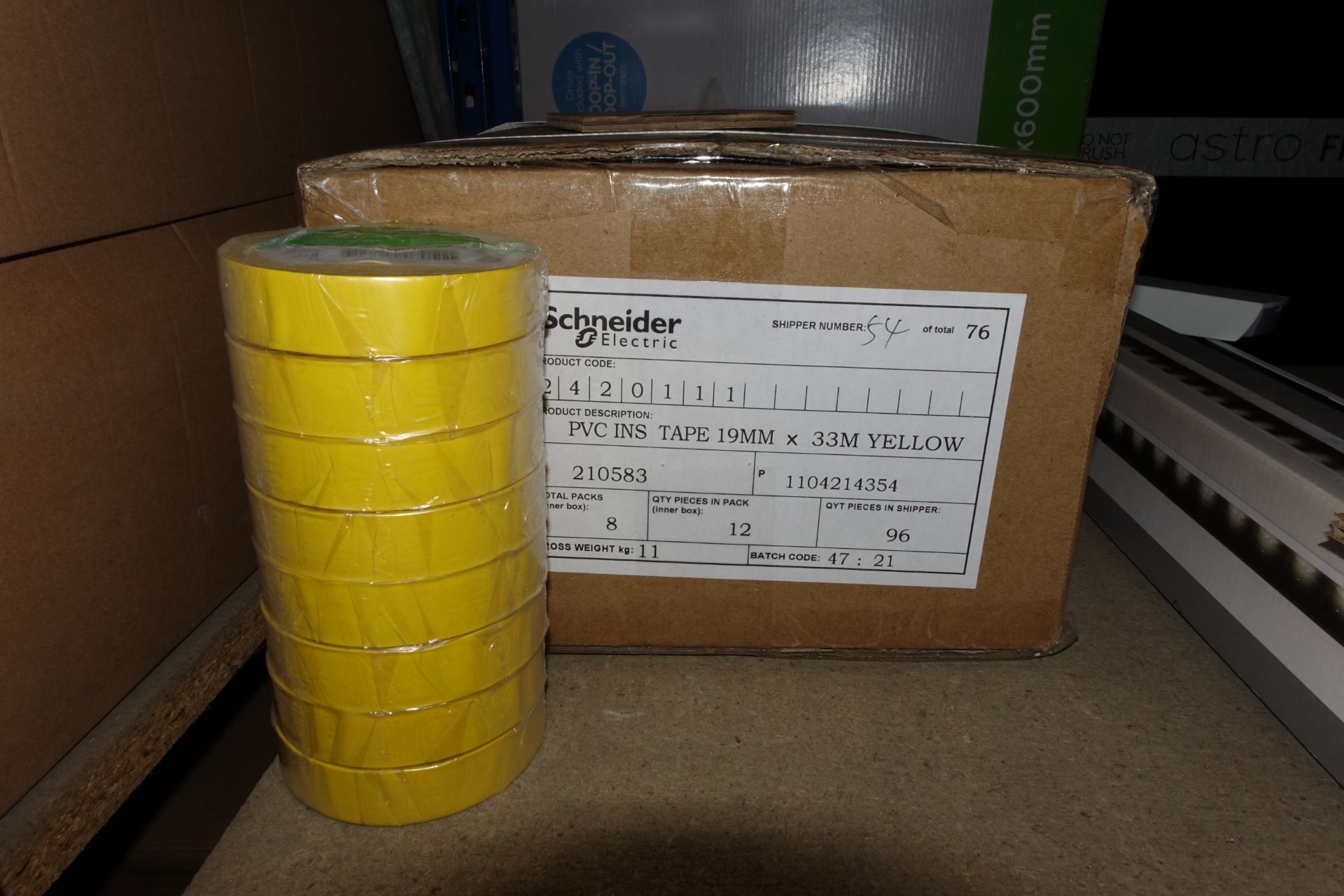 192 x Rolls of SCHNEIDER 242011 Yellow PVC INS Tape 19mm x 33mm