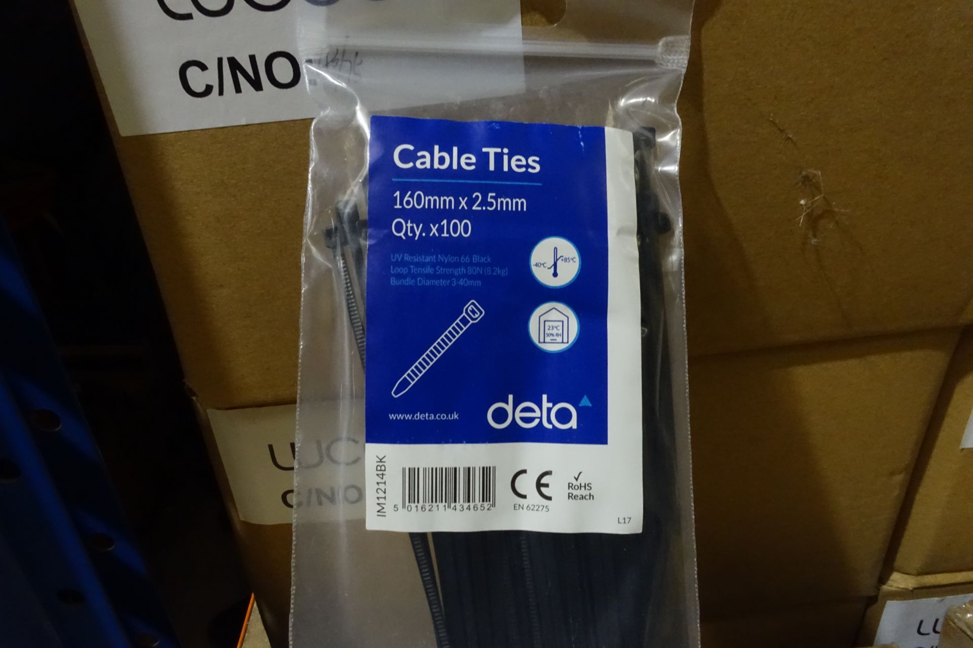 250 x Packs of Deta IM1214BK Cable Ties 160mm x 2.5mm 100 Per Pack Black Finish