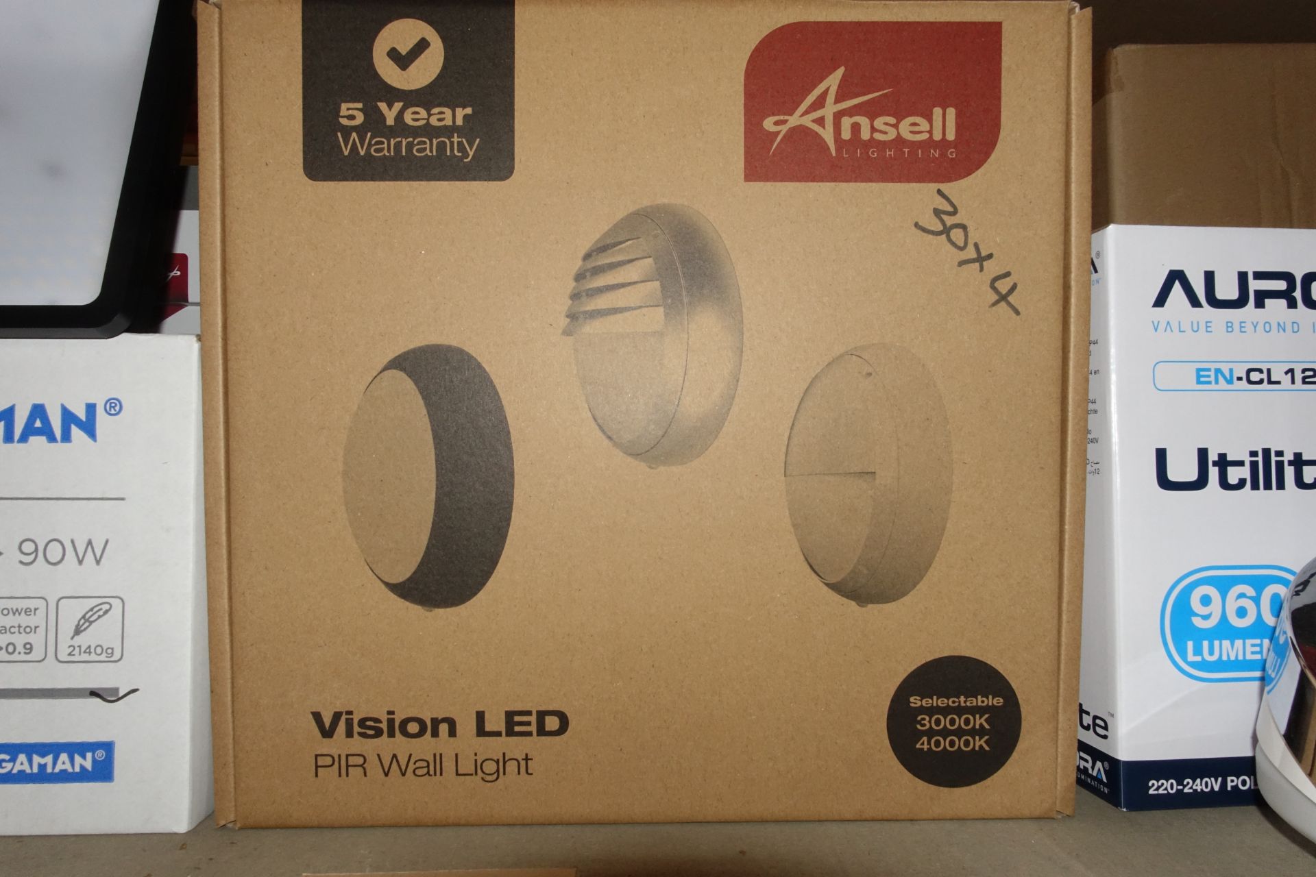 12 x ANSELL AVILED/CCT/GR/PIR 17W LED Vision 3 CCT Round Bulkheads C/W PIR Graphite Finish