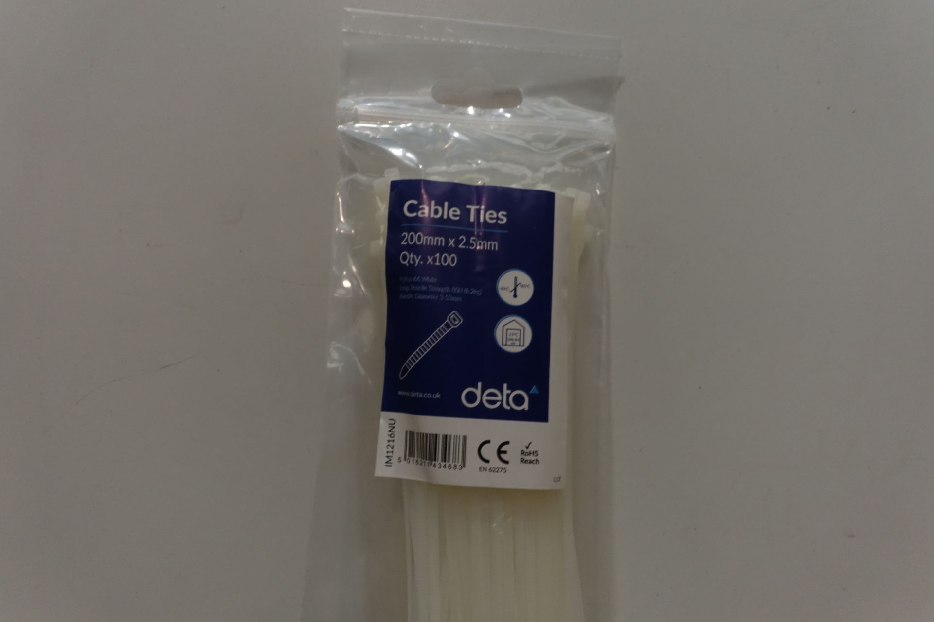 150 x Packs of Deta IM1216NU Cable Ties 200mm x 2.5mm 100 Per Pack Neutral