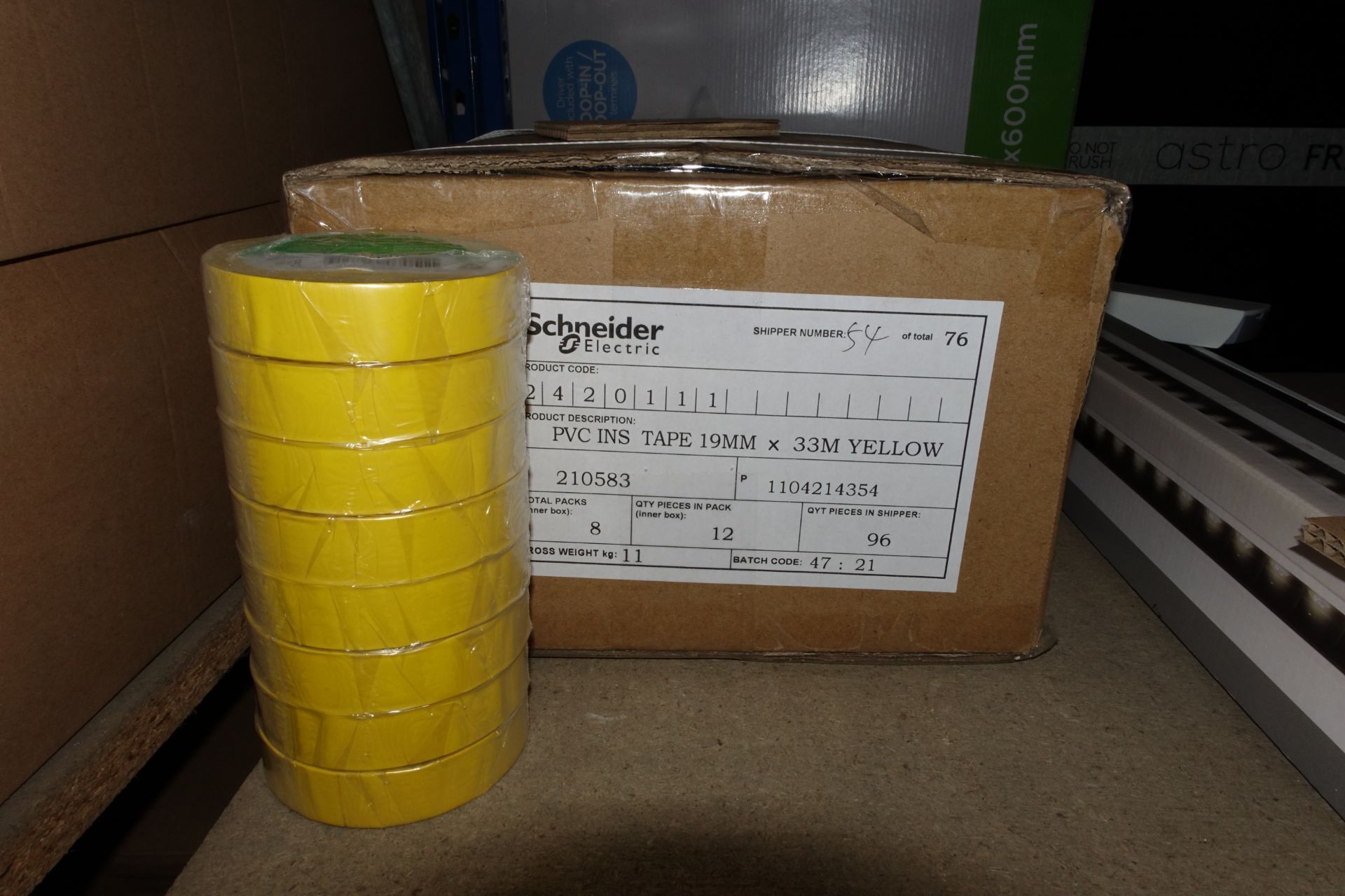 192 x Rolls of SCHNEIDER 242011 Yellow PVC INS Tape 19mm x 33mm