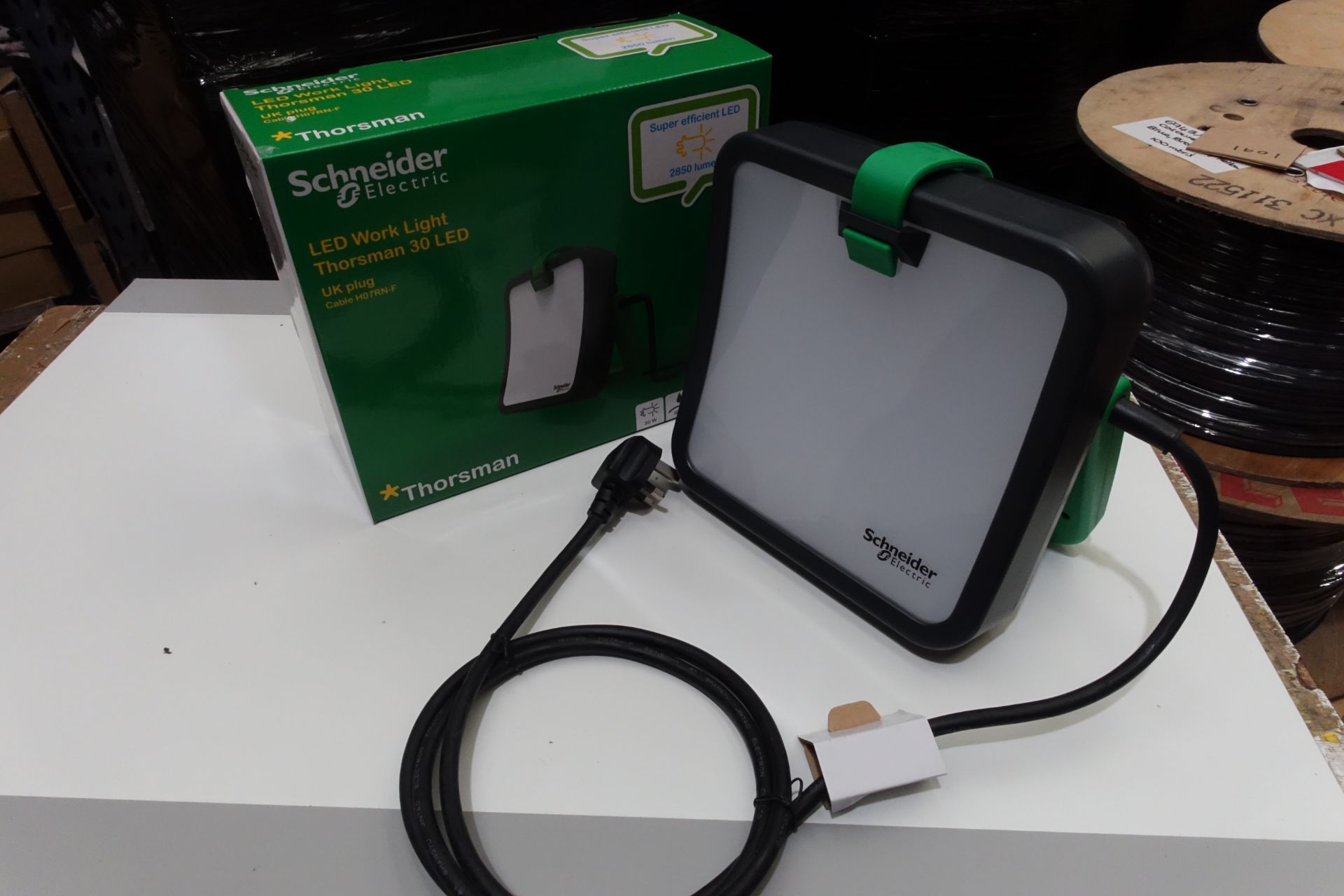 4 x SCHNEIDER IMT33104 30W 240V IP65 LED Work Light with 13A Socket on the back 2Mtrs Cable
