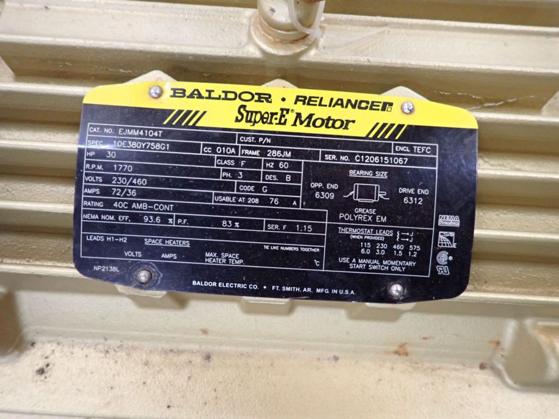 Cat No 10E380Y758G1 30 HP 230 460 V 1770 RPM Frame 286JM Tag 295405 cat-no-10e380y758g1-30-hp-230-460-v-1770-rpm-frame-286jm-tag-295405