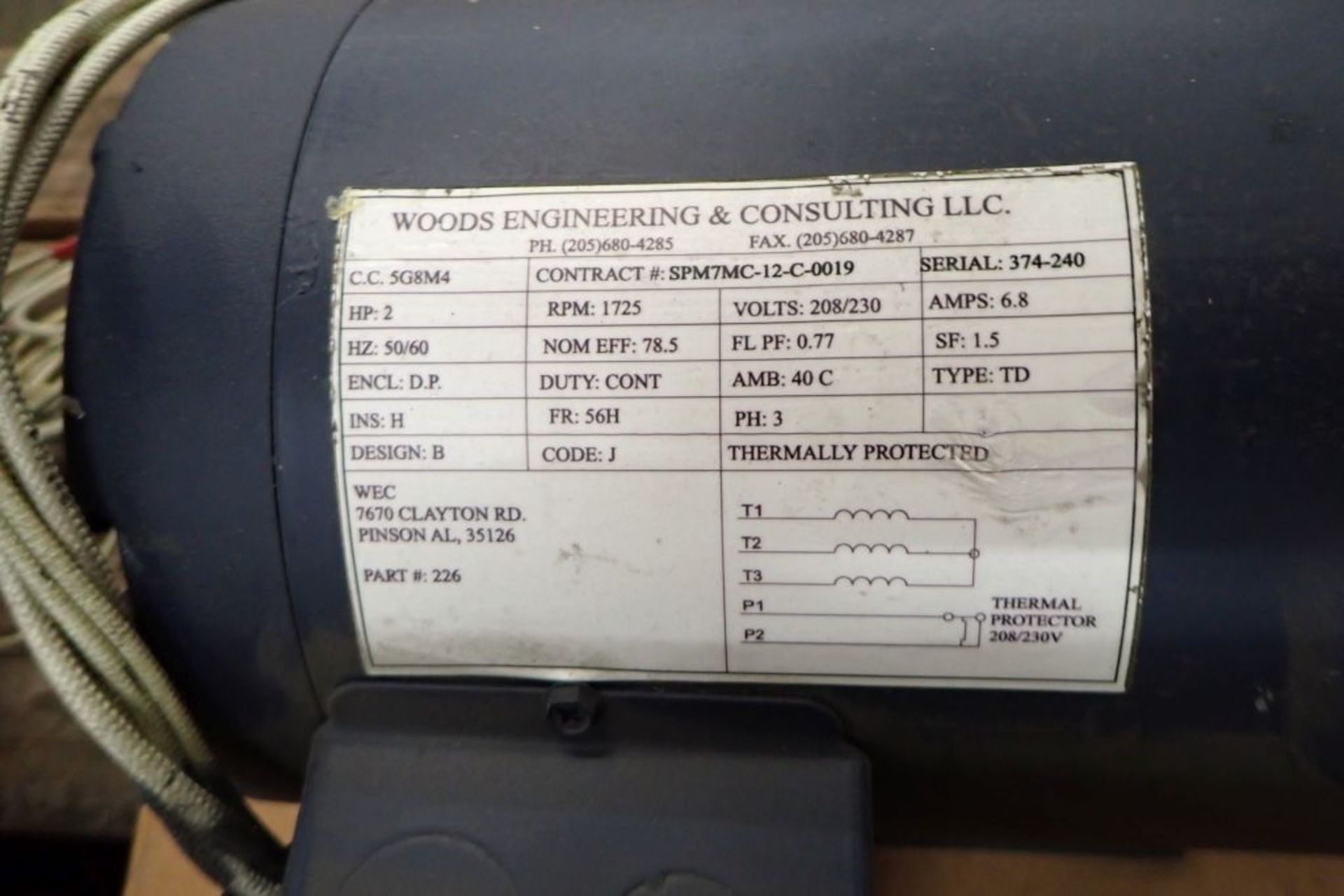 Lot of (3) Woods Engineering Consulting LLC 2HP Motors - Bild 4 aus 4