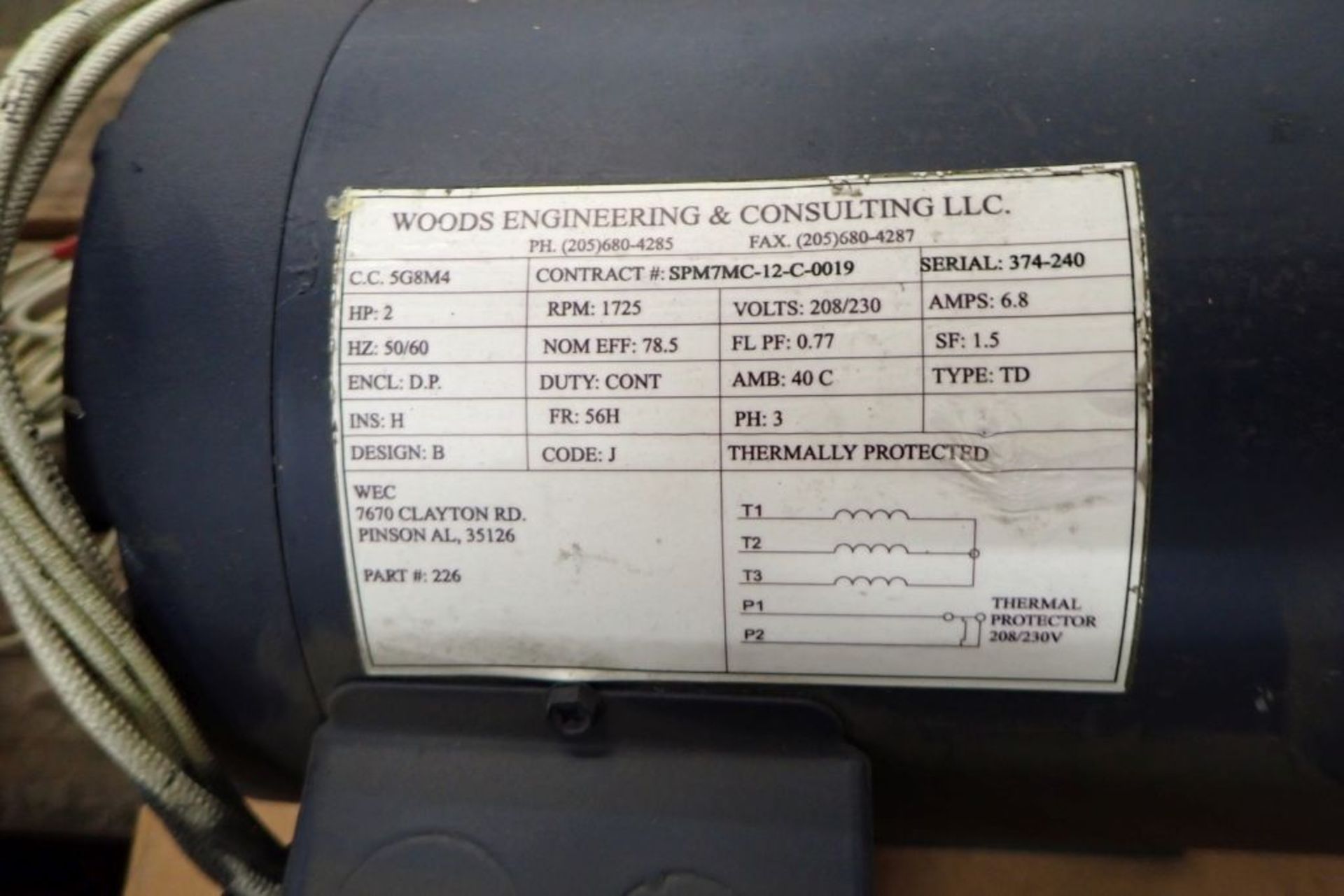 Lot of (3) Woods Engineering Consulting LLC 2HP Motors - Image 4 of 4