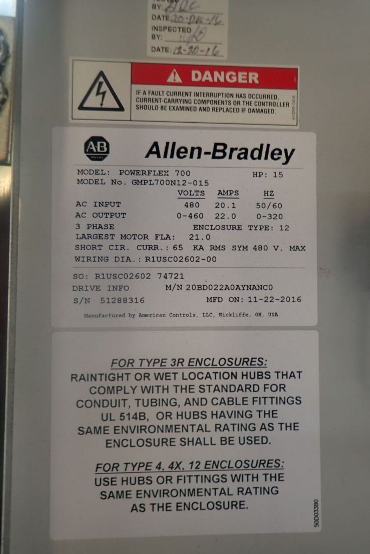 Allen-Bradley Power Flex 700 Drive Panel - Image 12 of 12