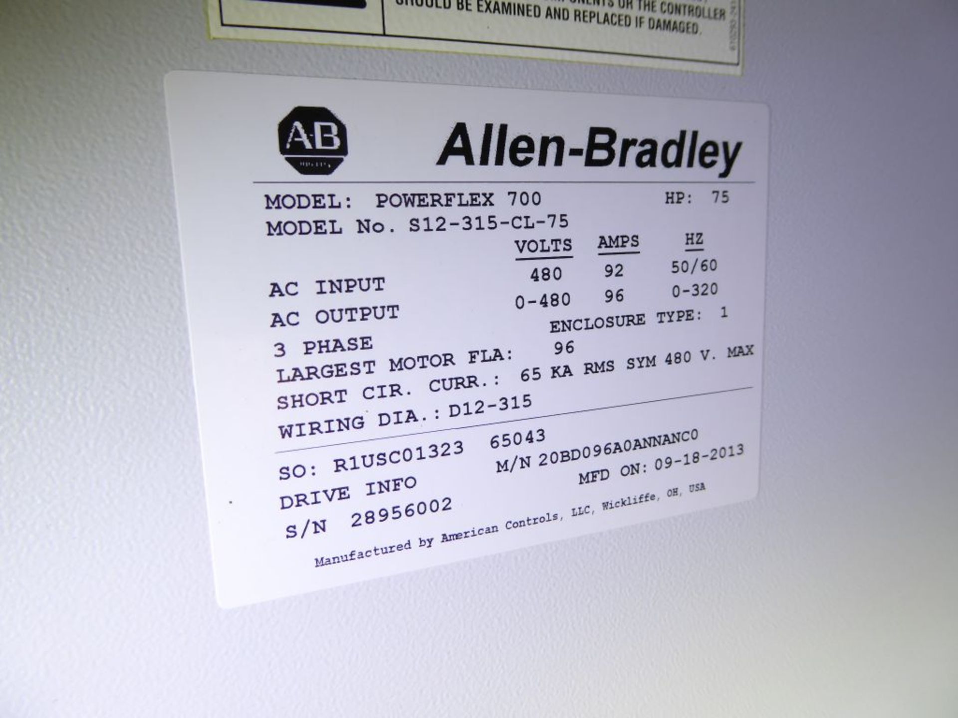 Allen Bradley Powerflex 700 Drive Panel - Image 5 of 16