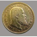 Goldmünze, 10 Mark, König Wilhelm II. von Württemberg, 1904F, Gold 900/000, 3,98 g, J 295, Erhaltun