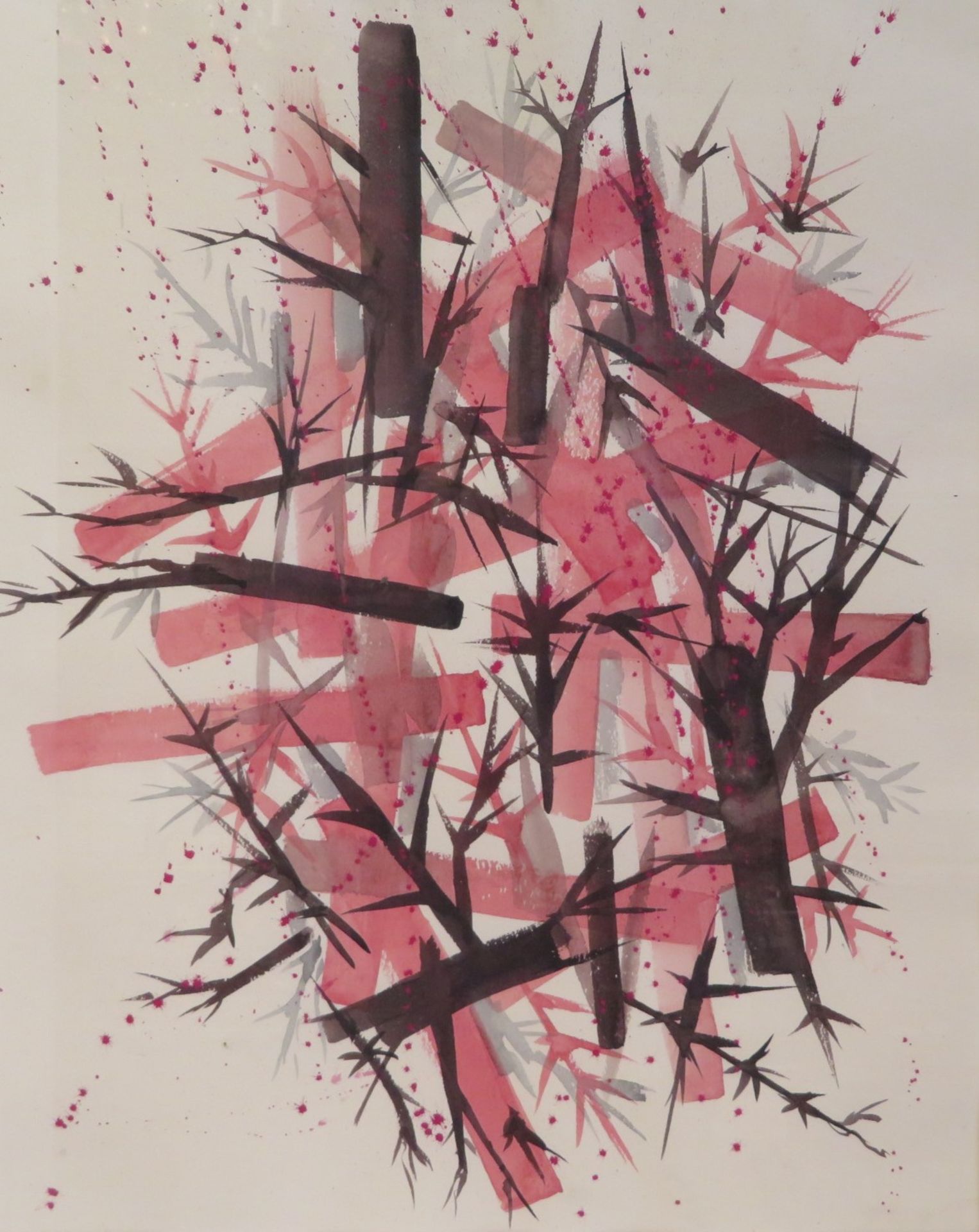 Unbekannt, 1960/70er Jahre, "Komposition in Rosa und Braun", Aquarell, 49 x 61 cm, R. [76 x 87 cm]
