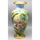 Vase, 19. Jahrhundert, Weißporzellan mit umlaufender, polychromer Landschaftsmalerei, Goldrand, ung