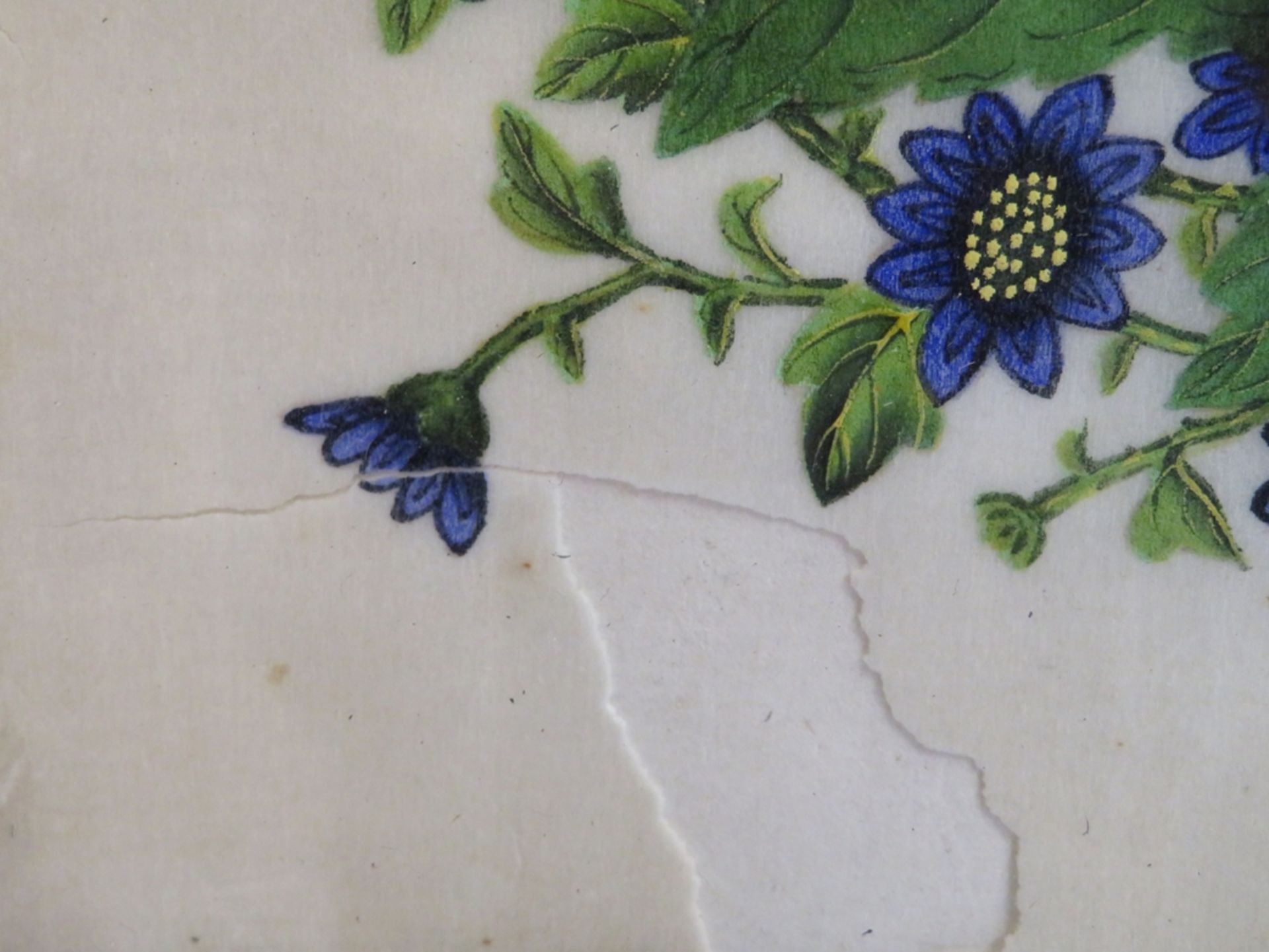 2 Seidenmalereien, China, um 1900, Blüten und Schmetterlinge, Aquarell/Seide, besch., 32,5 x 20 cm, - Image 3 of 3
