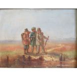 19. Jahrhundert, "Drei Vagabunden", Öl/Malerpappe, 17,5 x 23,3 cm, R. [30 x 35 cm]
