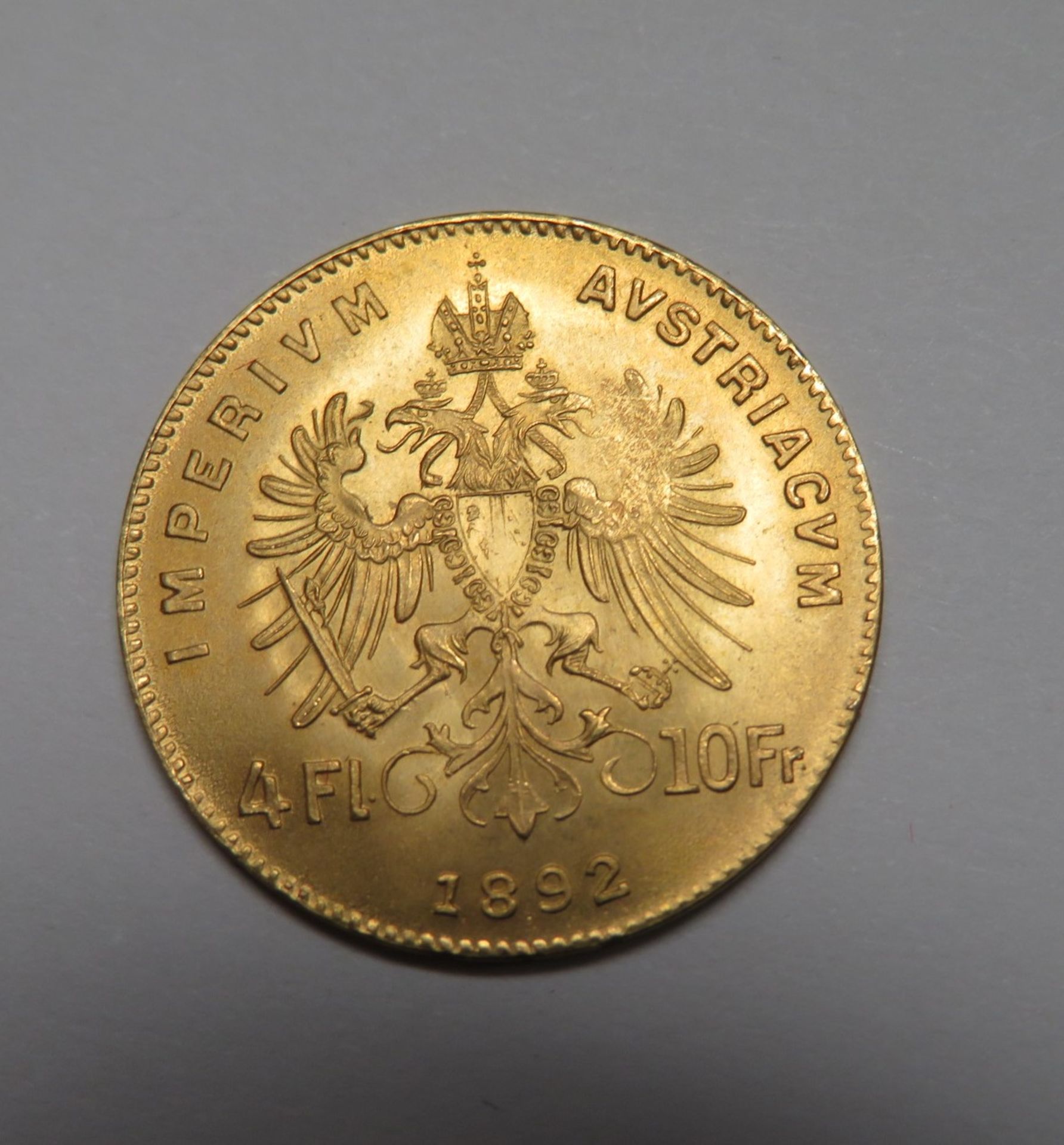 Goldmünze, Österreich, 4 Florin, 1892, Gold 986/000, 3,22 g, d 1,9 cm. - Image 2 of 2