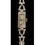 DAU, Art déco, 124 Diamanten, zus.ca. 0,35 ct, Platin, 15,3 g, Werk läuft nicht an, l 16,5 cm, d (m