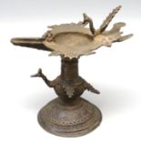 Antike Öllampe, Indien, Bronze, h 15 cm, d 14 cm.