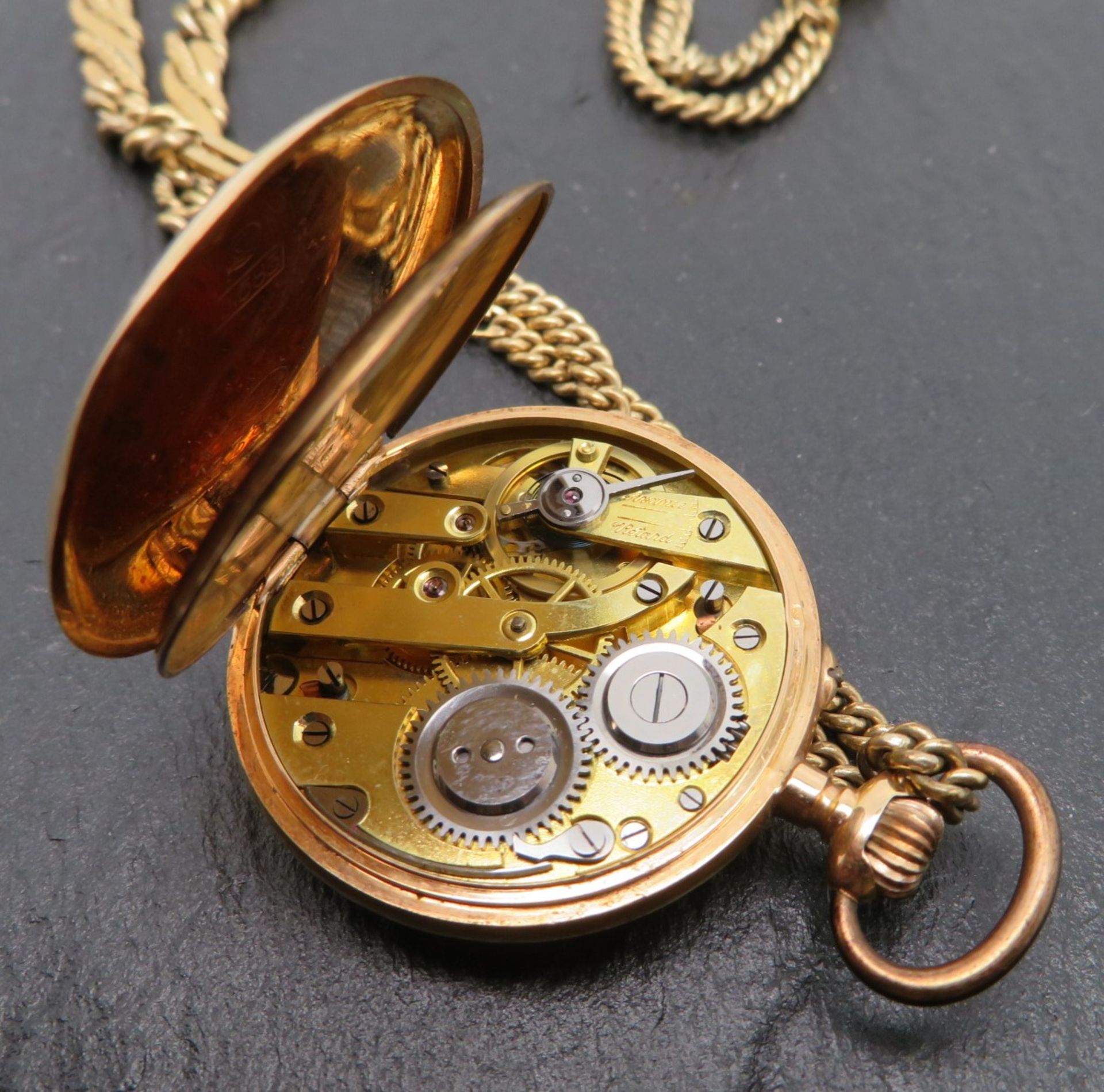 Damentaschenuhr an vergoldeter Uhrenkette, Gehäuse Gelbgold 585/000, punziert, Innendeckel Metall, - Image 3 of 3