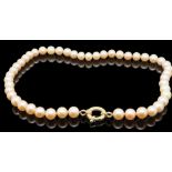 Stilvolle Perlenkette, einreihig, 47 Akoya-Zuchtperlen, rosé-/apricotfarben, einzeln geknotet, Boje